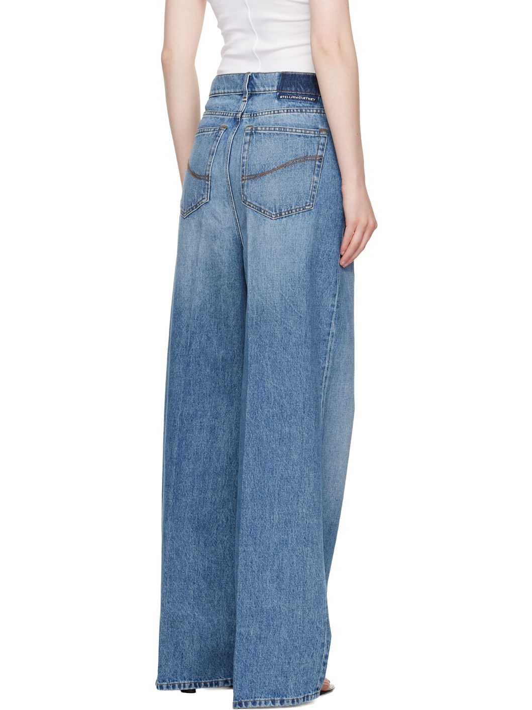 Blue Faded Wide-Leg High-Rise Jeans - 3