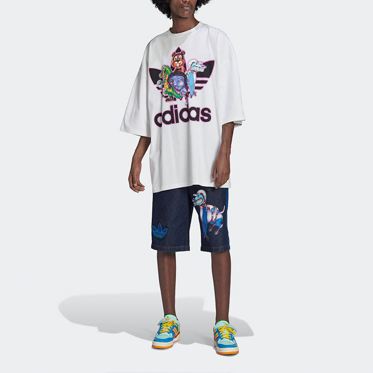 Men's adidas originals x Kerwin Frost Crossover Cartoon Printing Loose Round Neck Short Sleeve White - 3