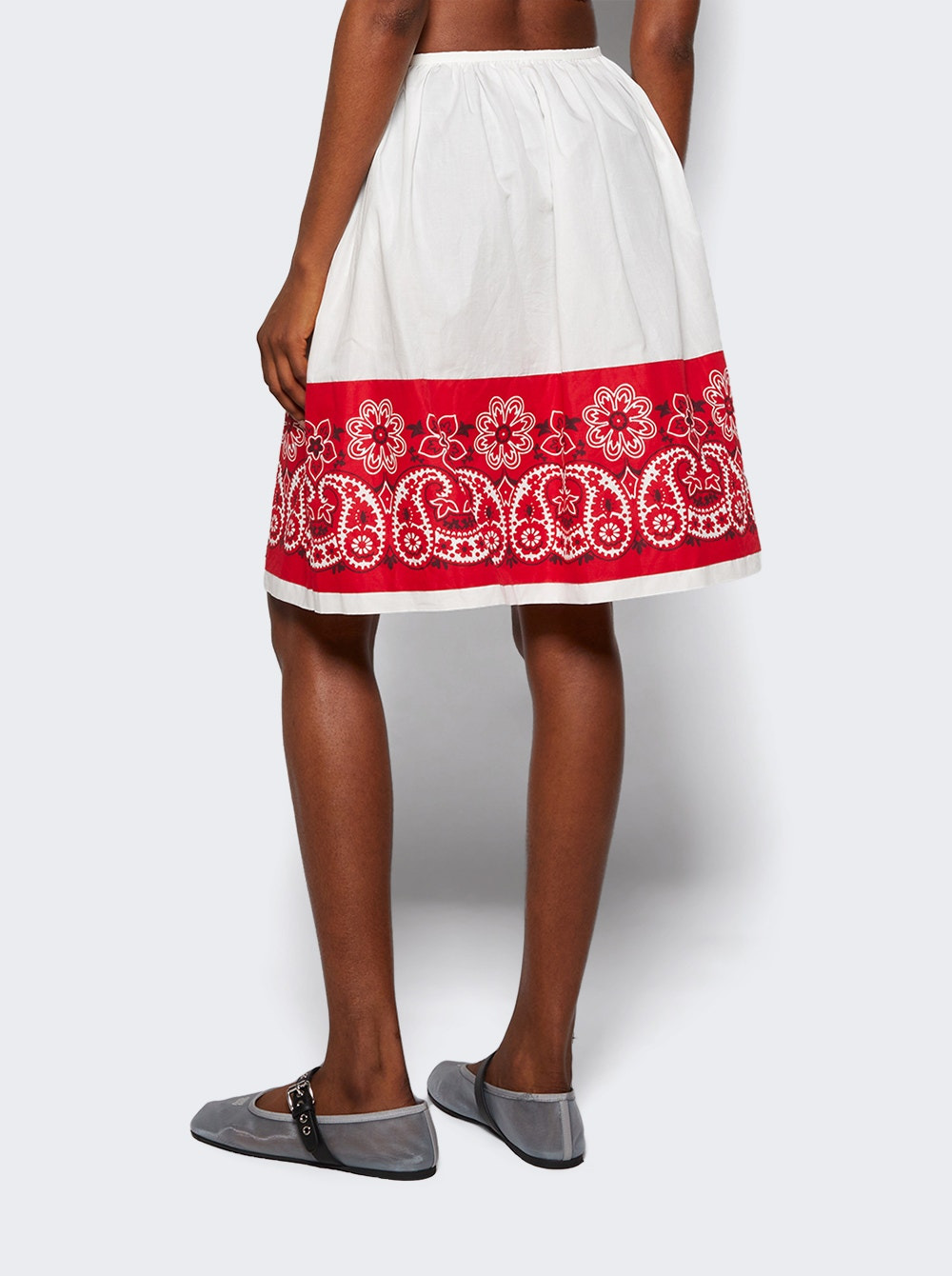 Slubbed Poplin Skirt With Print Bianco And Rosso - 4