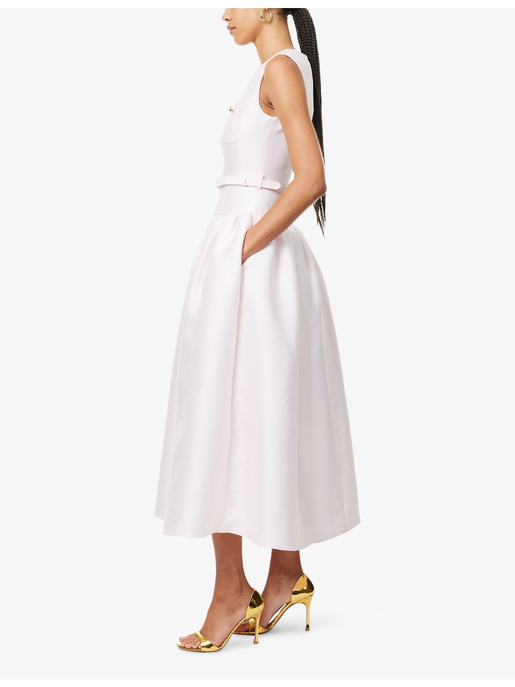 Sleeveless Dropped-Waist Taffeta Midi Dress - 3