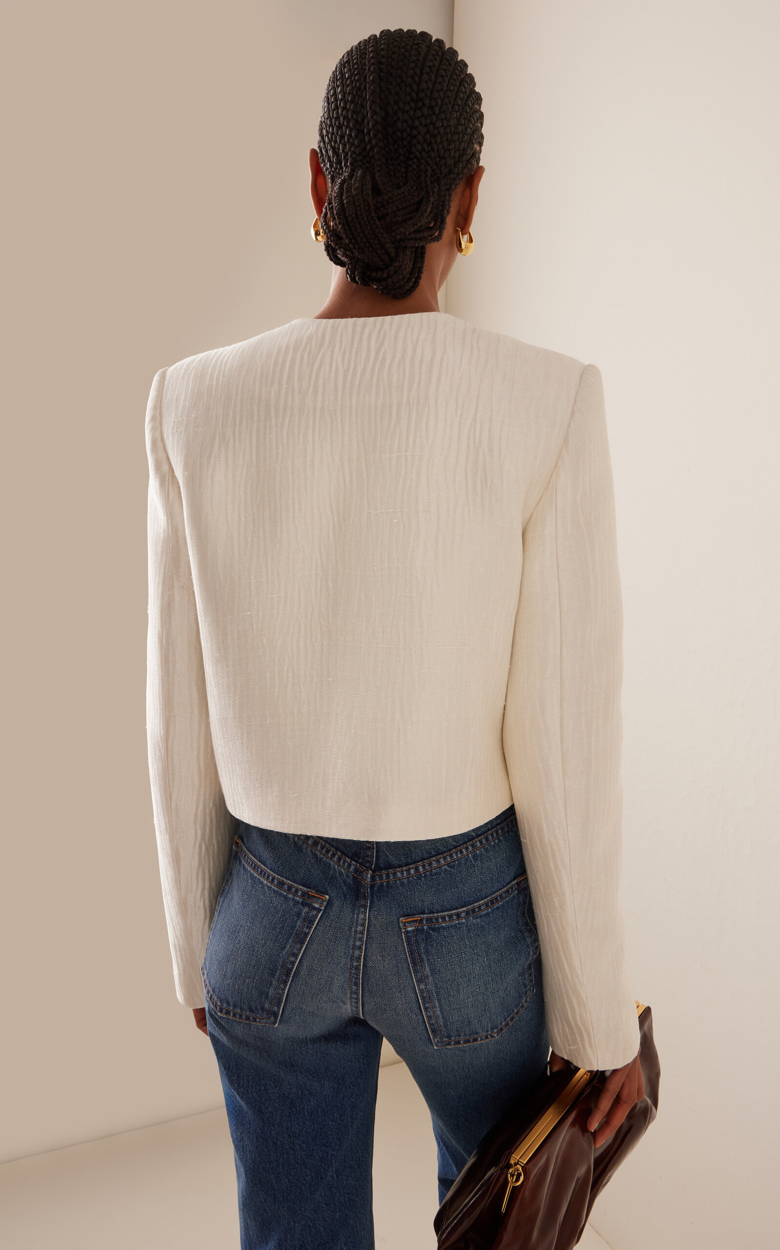 The Ryder Pleated Sponge Silk Jacket off-white - 4