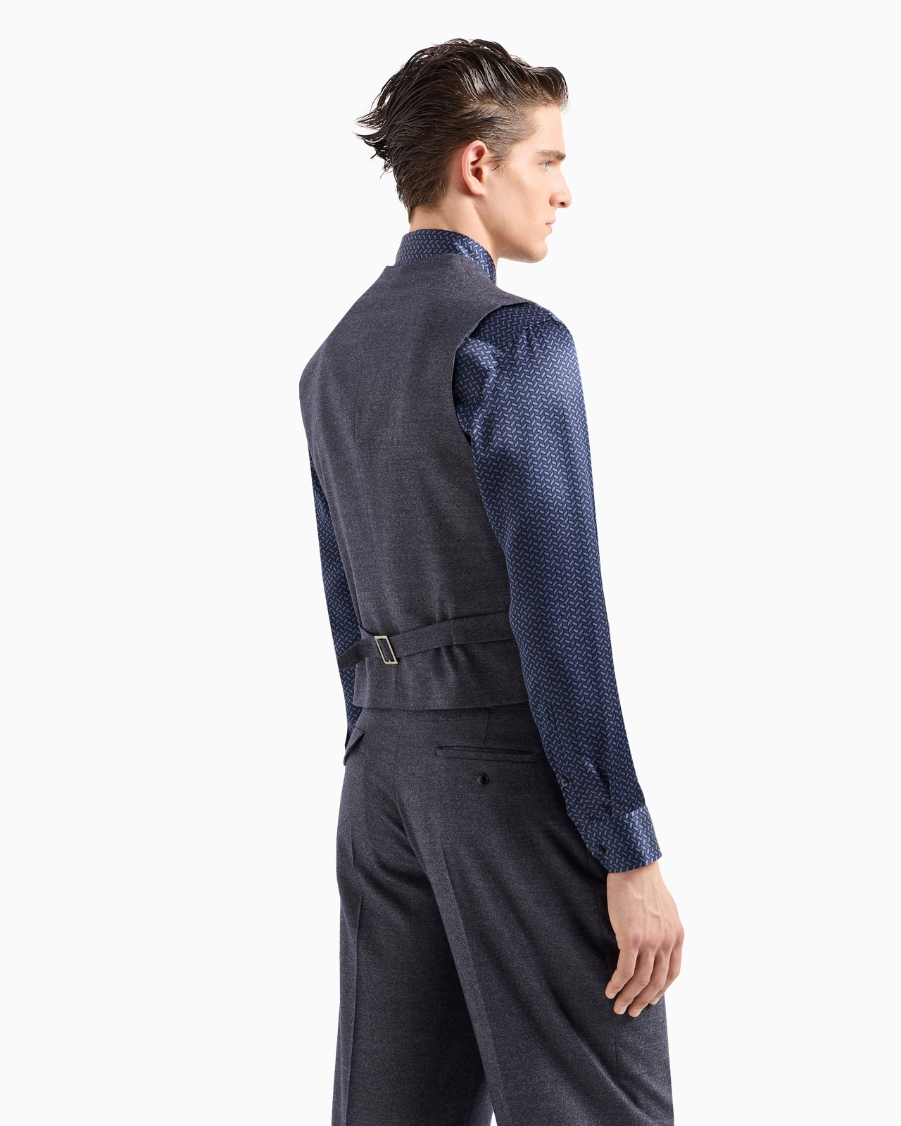 Double breasted waistcoat in denim-effect virgin wool and cashmere - 3
