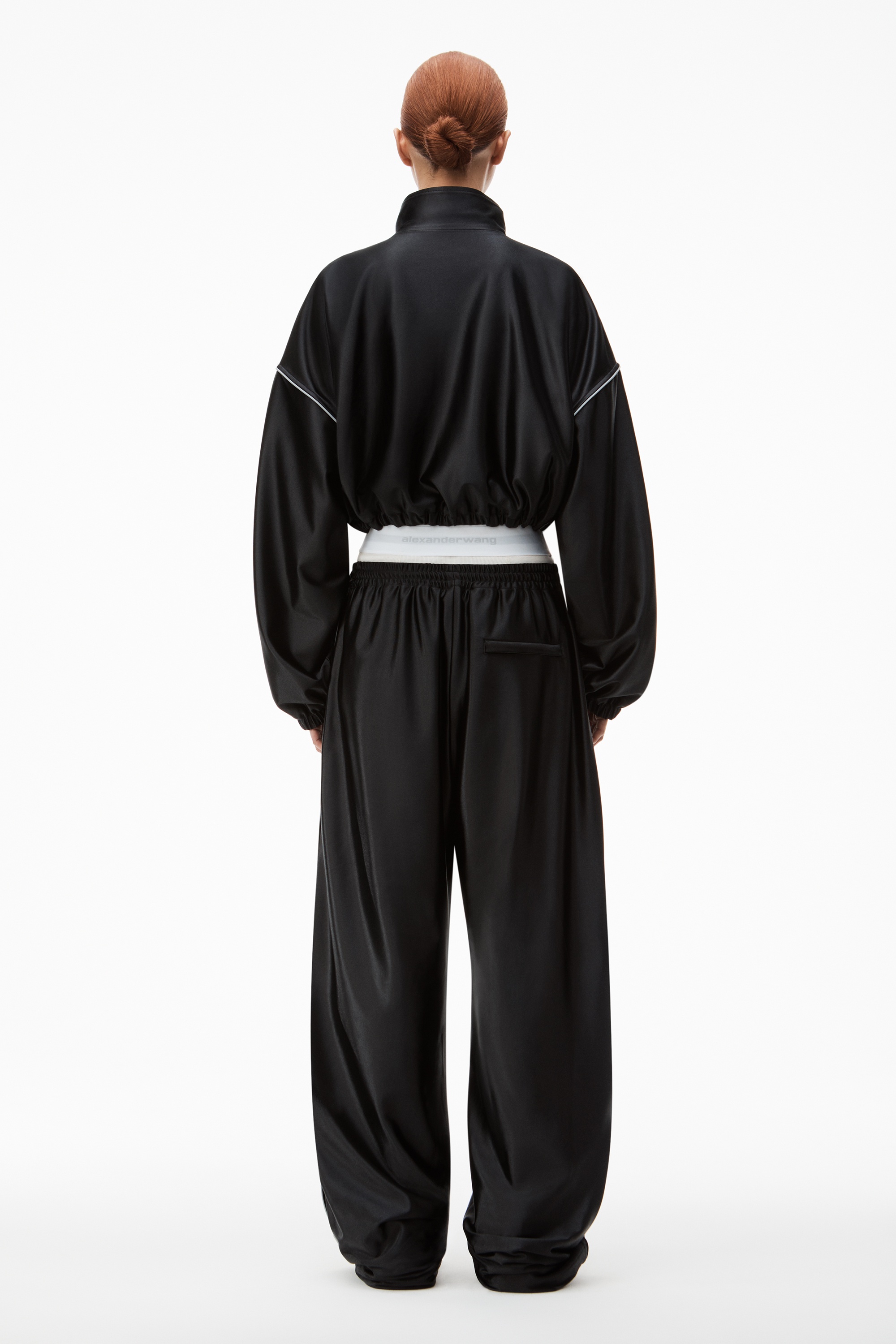 cropped track jacket in satin jersey - 5