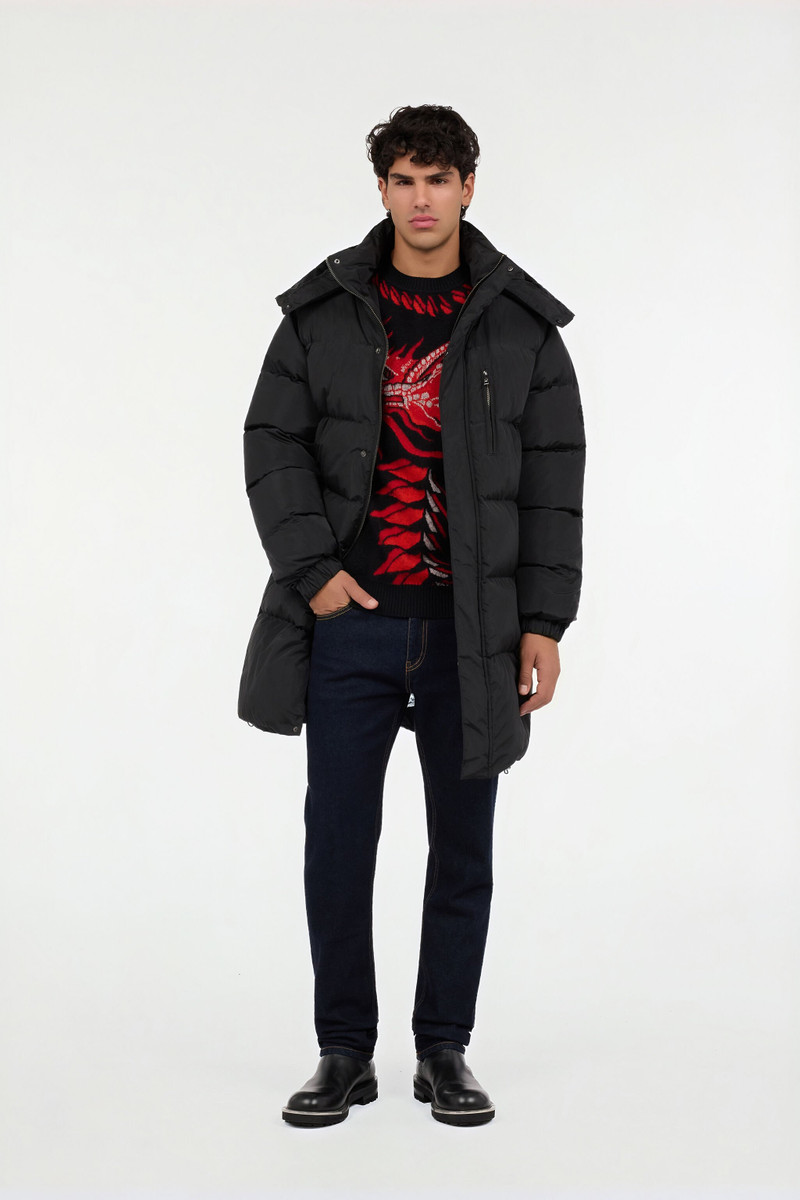 Roberto Cavalli Long black down jacket with hood outlook