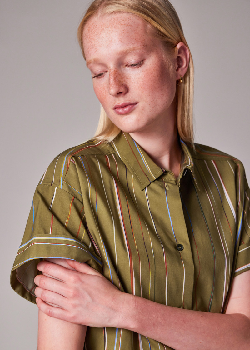 Women's Green 'Signature Stripe' Short Sleeve Shirt 4