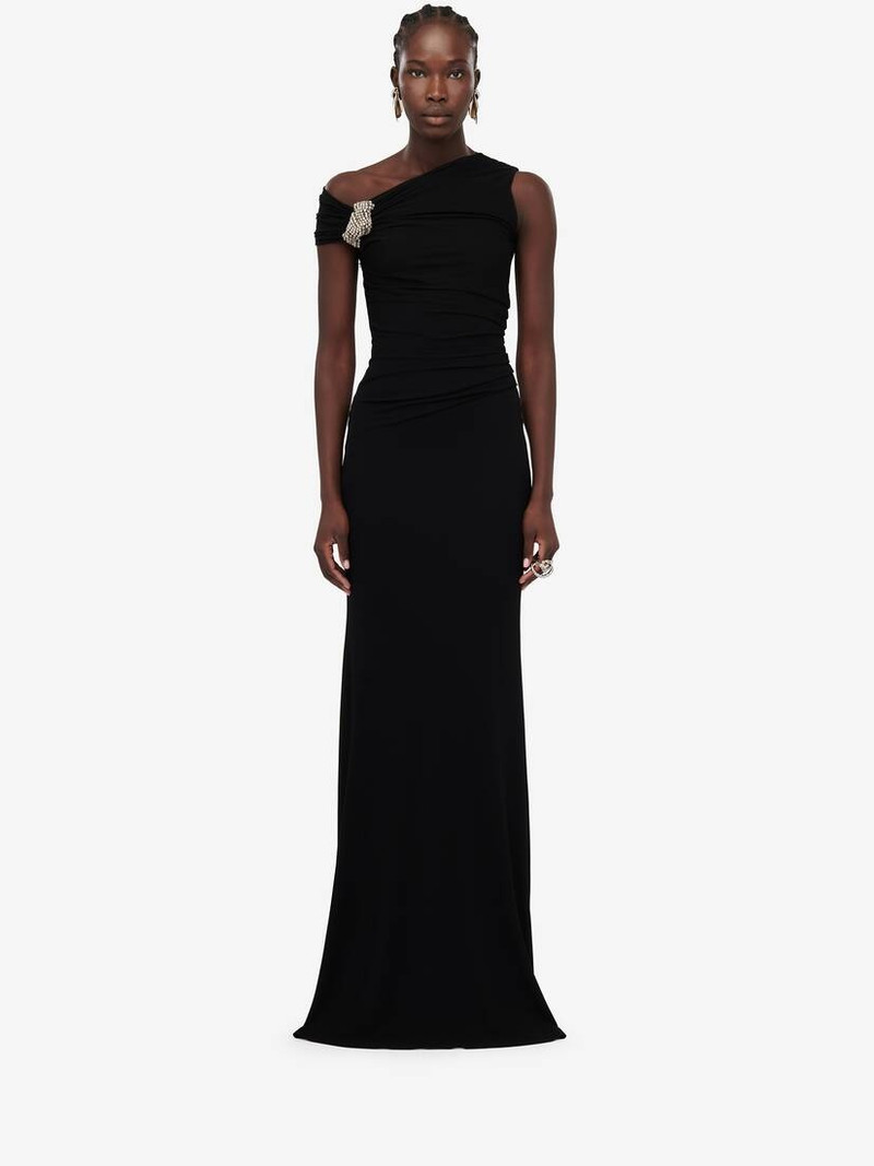 Alexander McQueen Women's Asymmetric Crystal Knot Evening Dress in Black outlook
