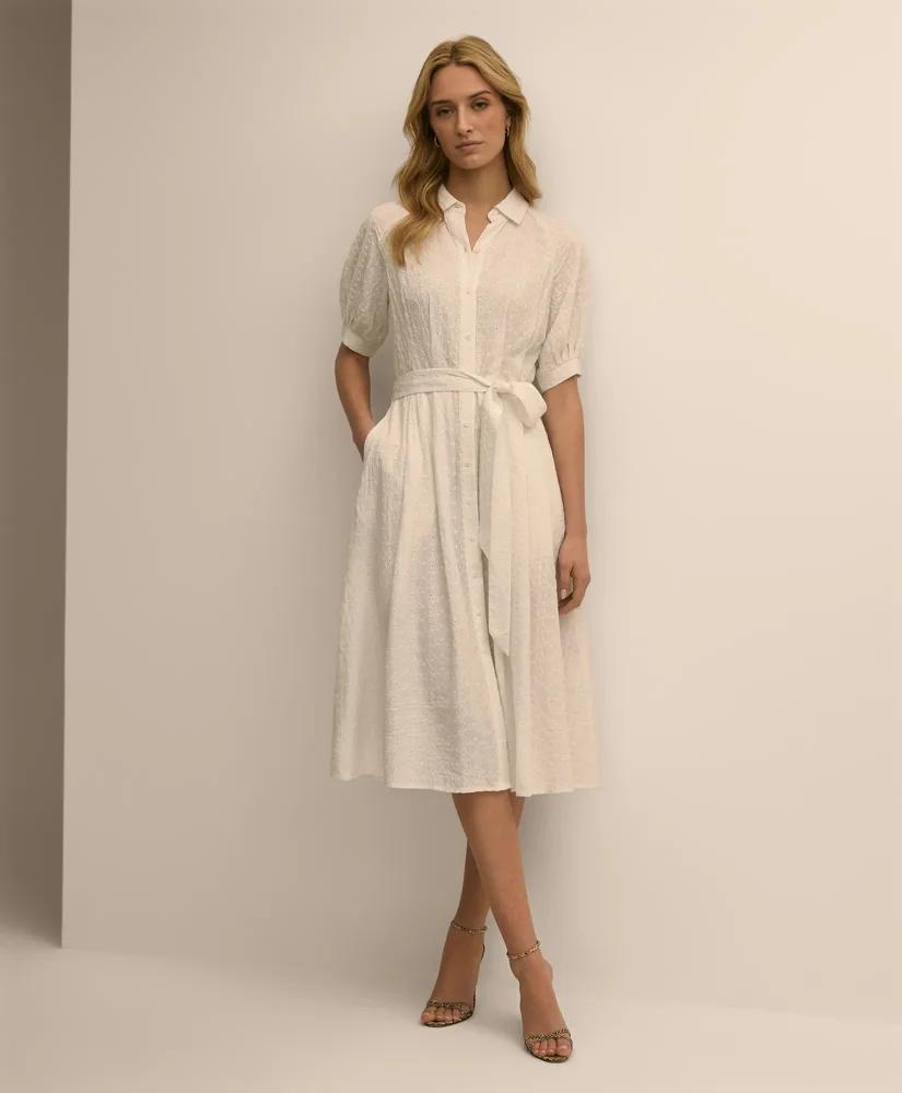 Embroidered Belted Shirt Dress - 1