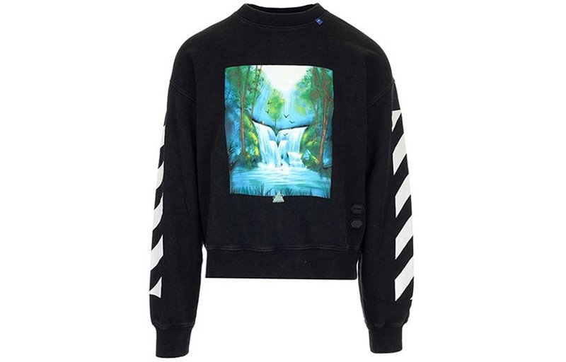 OFF-WHITE Waterfall Print Crewneck Sweatshirt Black - 1