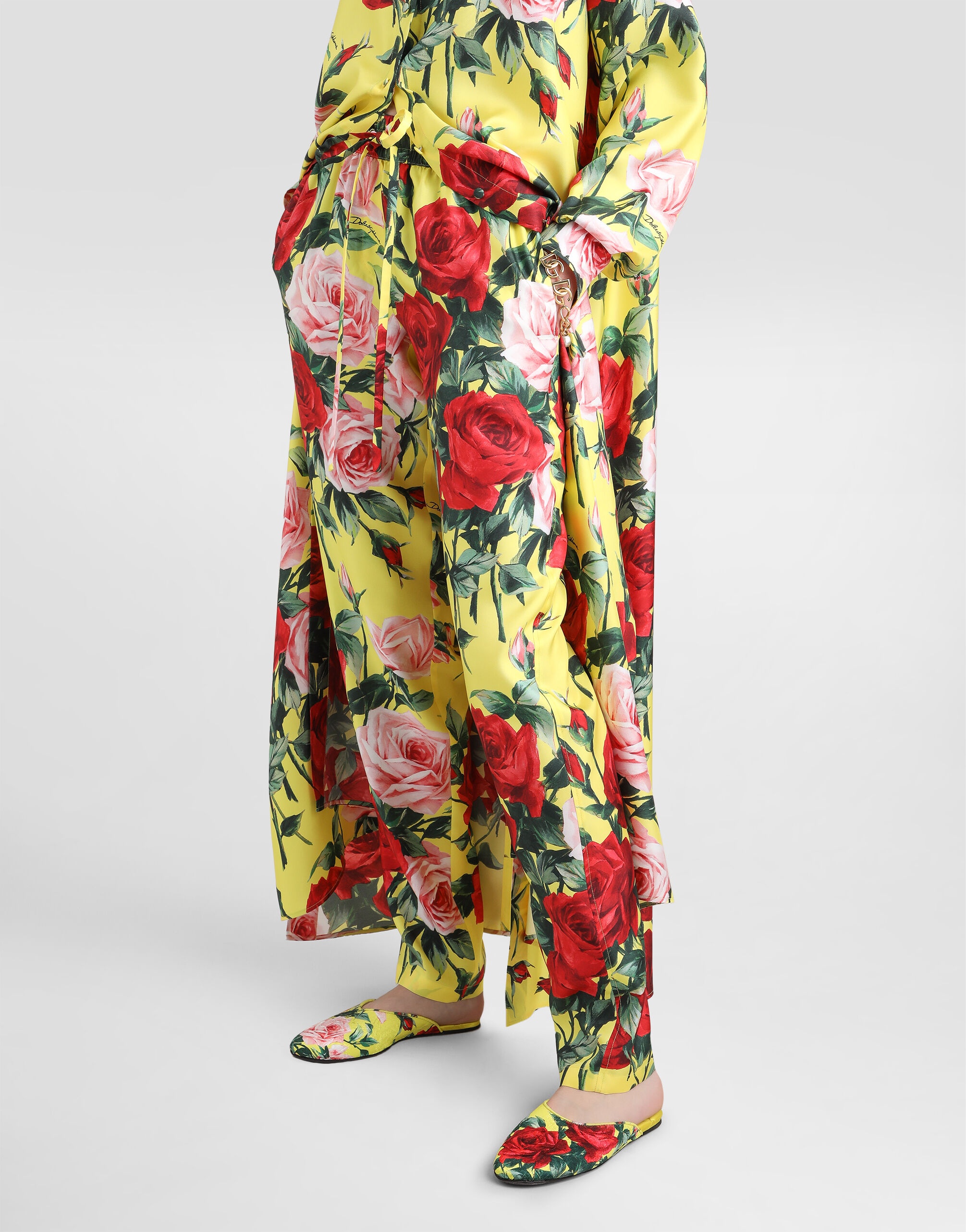 Silk twill pants with bouquet print - 4