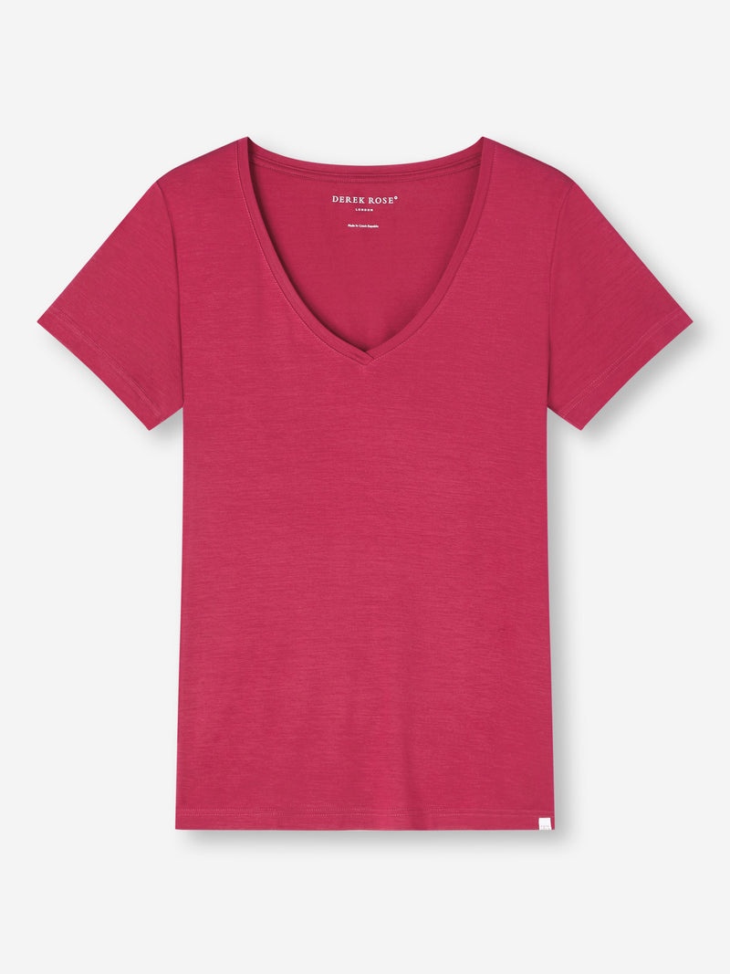 Women's V-Neck T-Shirt Lara Micro Modal Stretch Berry - 1
