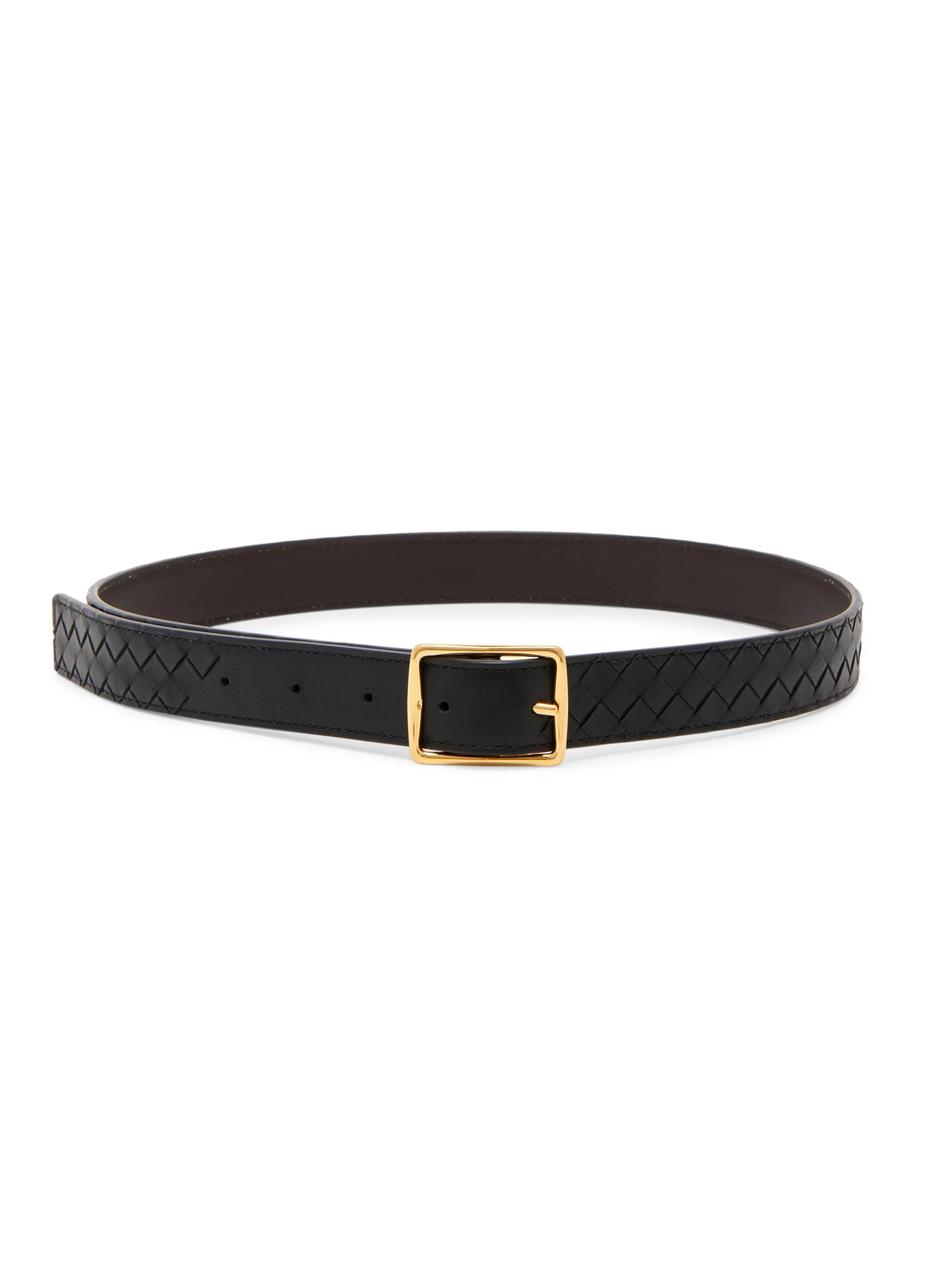 Women's Reversible Intrecciato Leather Belt - Black Fondant Brass - 1