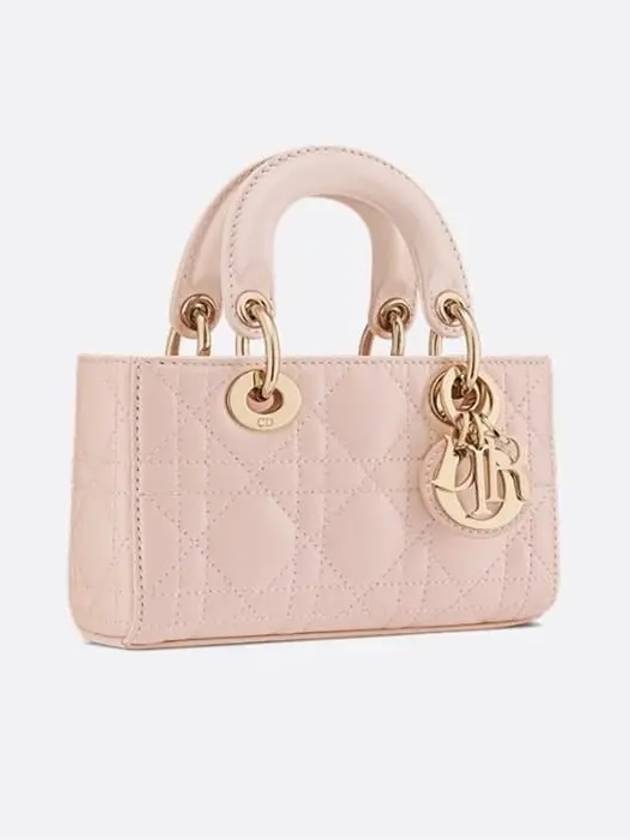 Lady D Joy Cannage Lambskin Micro Tote Bag Powder Pink - 3