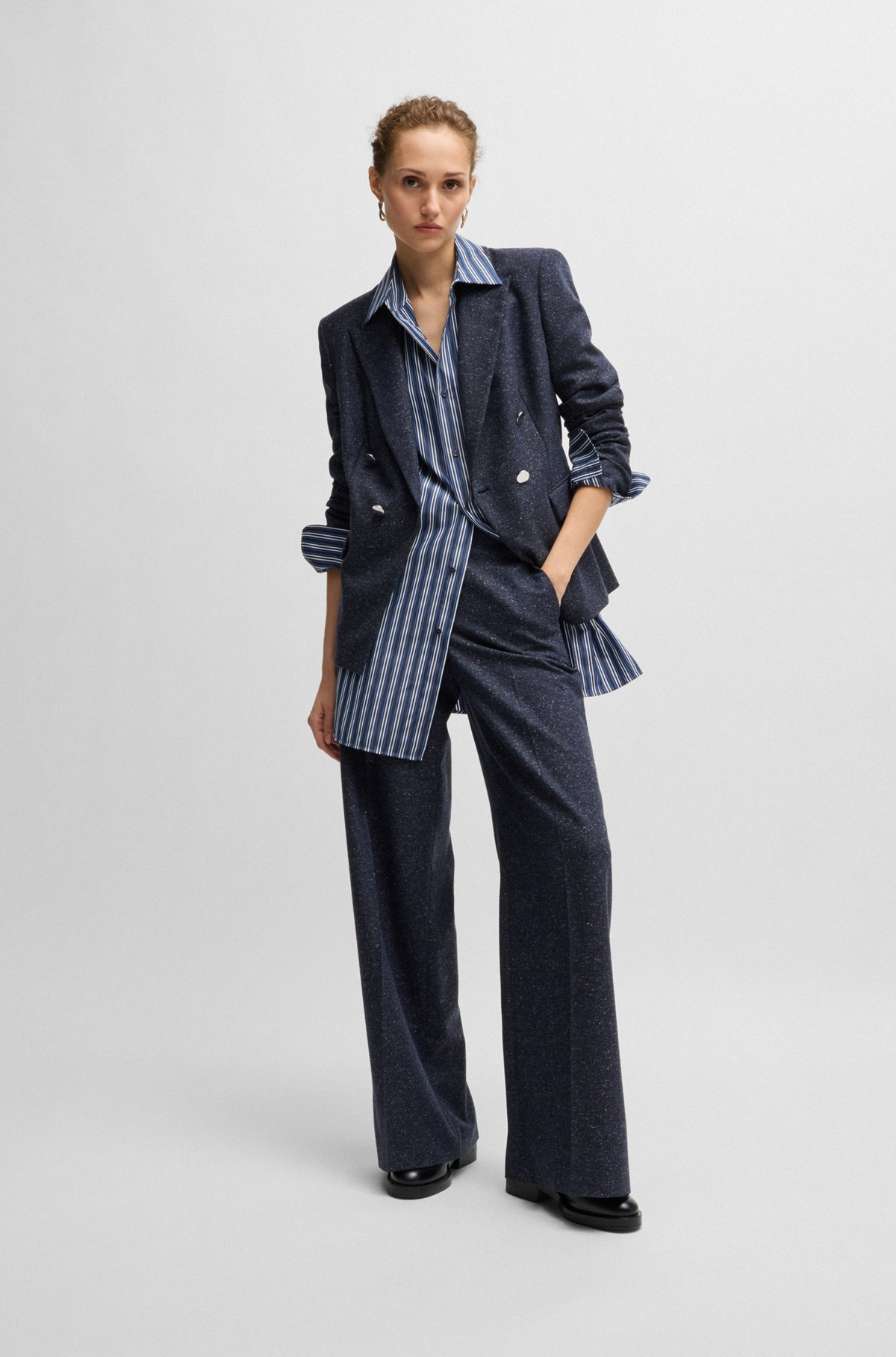SLIM-FIT BLOUSE IN STRIPED COTTON WITH MONOGRAM - 3