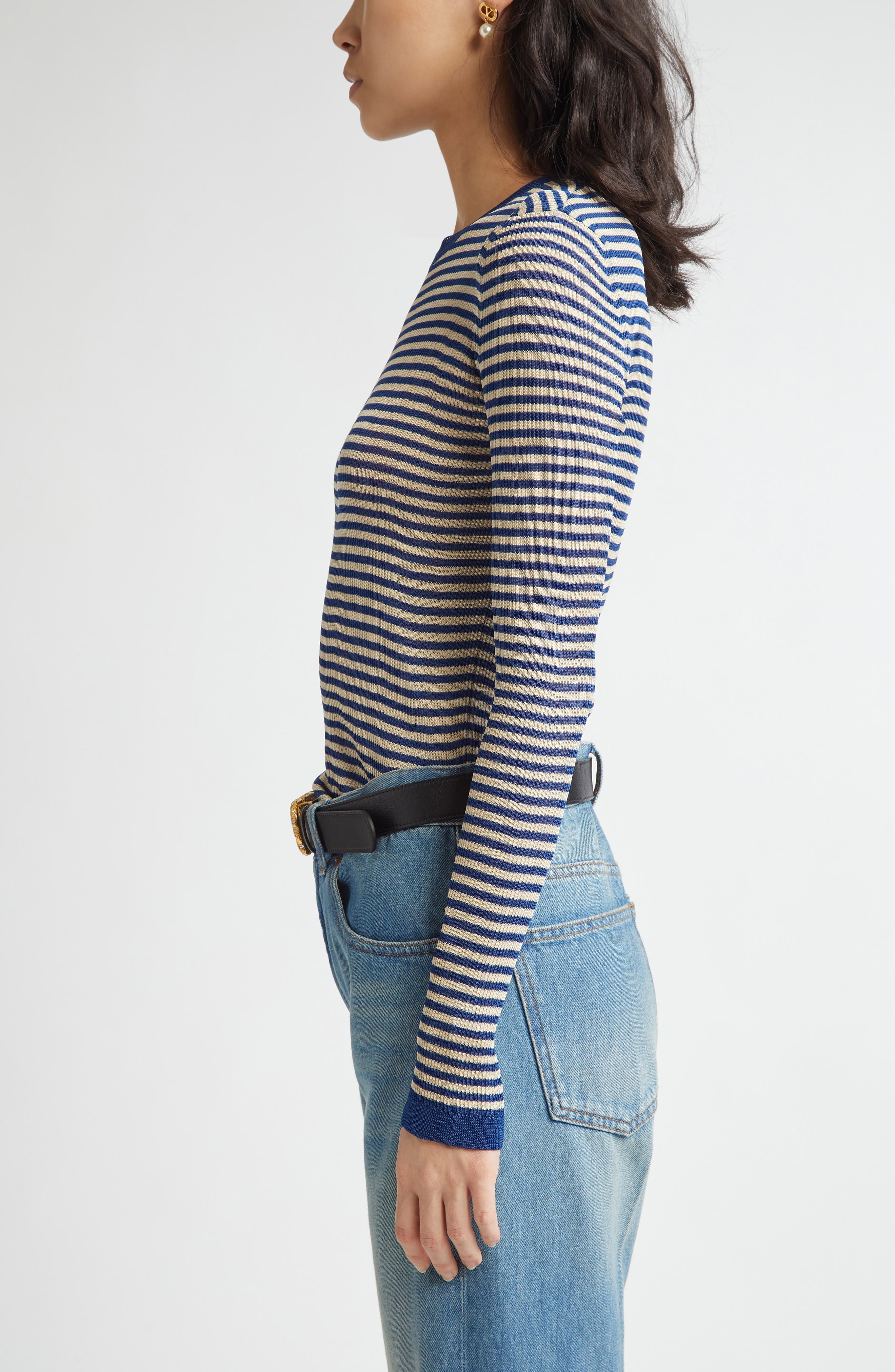 Valentino Garavani Striped Silk Sweater in Blue Multi at Nordstrom - 3