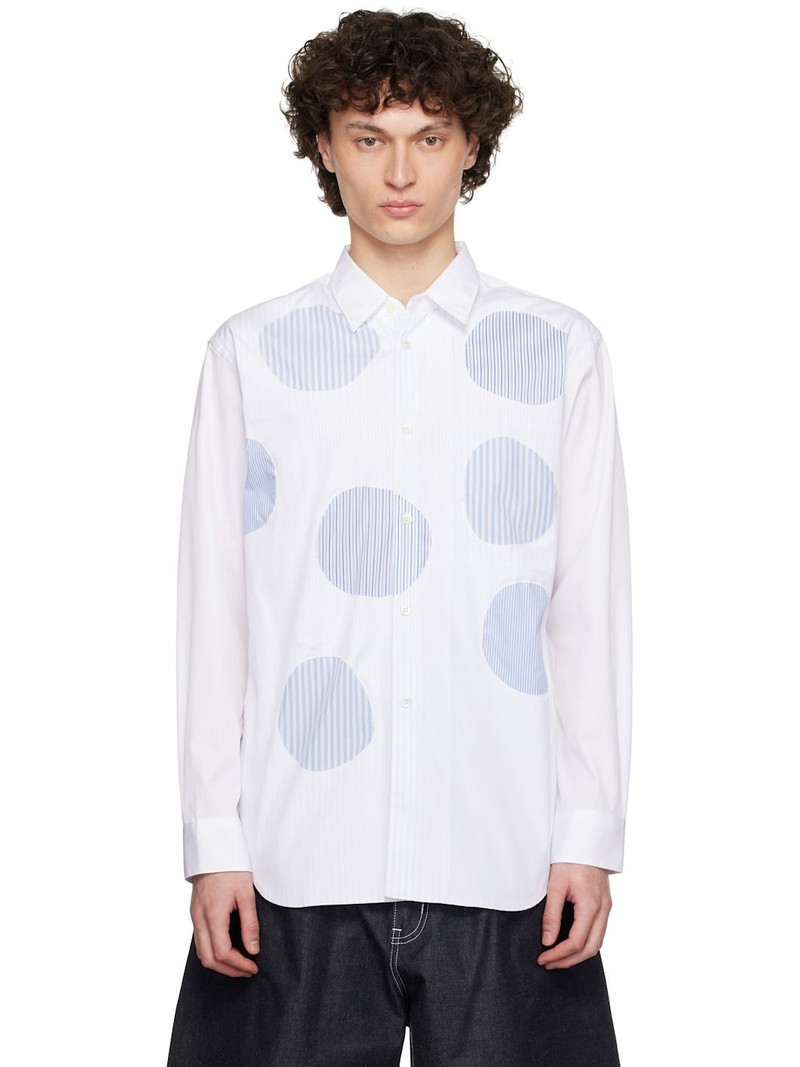 White & Blue Plain & Stripe Shirt - 1