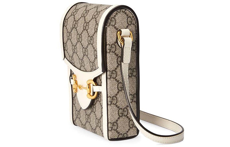 Gucci Horsebit 1955 Logo Canvas Phone Shoulder  Bag 'Mini Ebony White' 625615-92TCG-9761 - 2