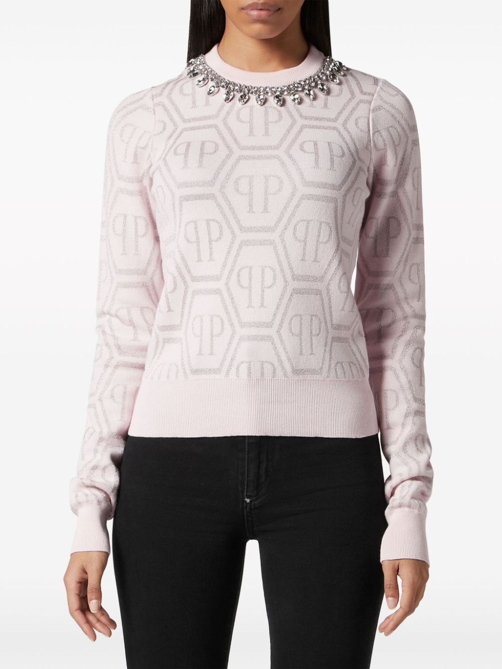 monogram crystal-embellished jumper - 3