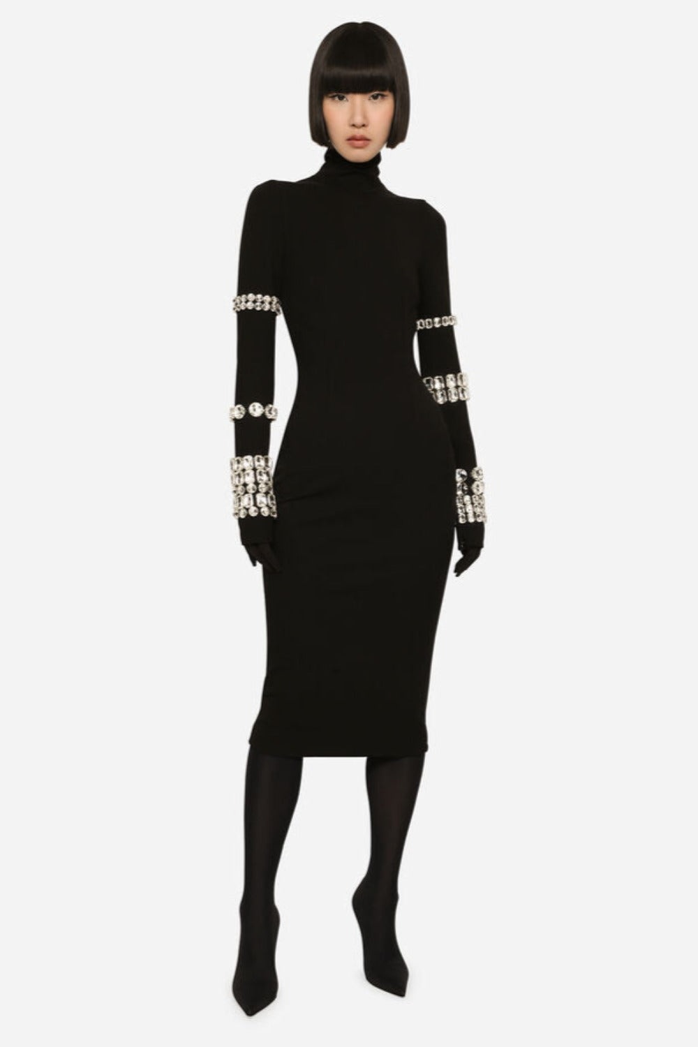 KIM DOLCE&GABBANA Calf-length dress in jersey Milano rib with rhinestones - 2