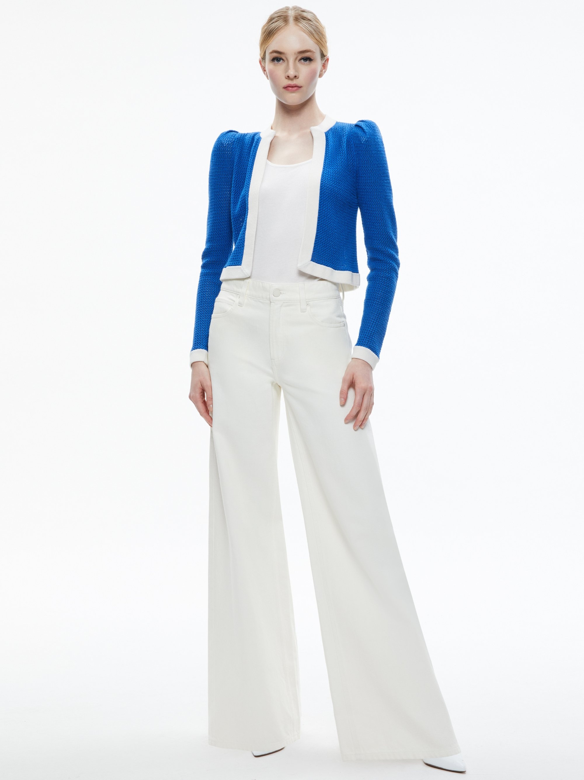 TRINA STRUCTURED SHOULDER CROPPED CARDIGAN - 1