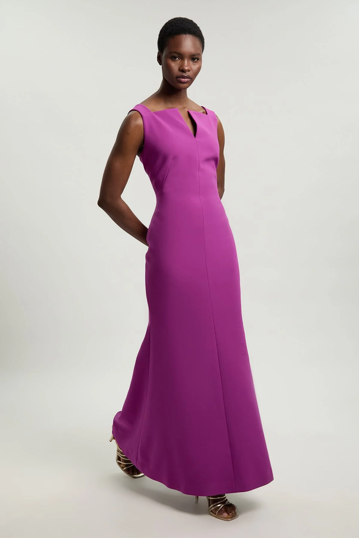 Compact Stretch High Neck Clean Pencil Midi Dress - 1