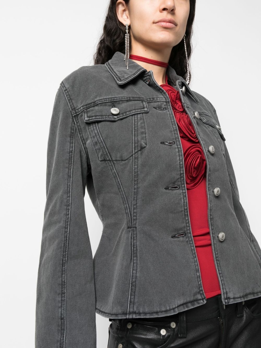 fluted denim jacket - 5