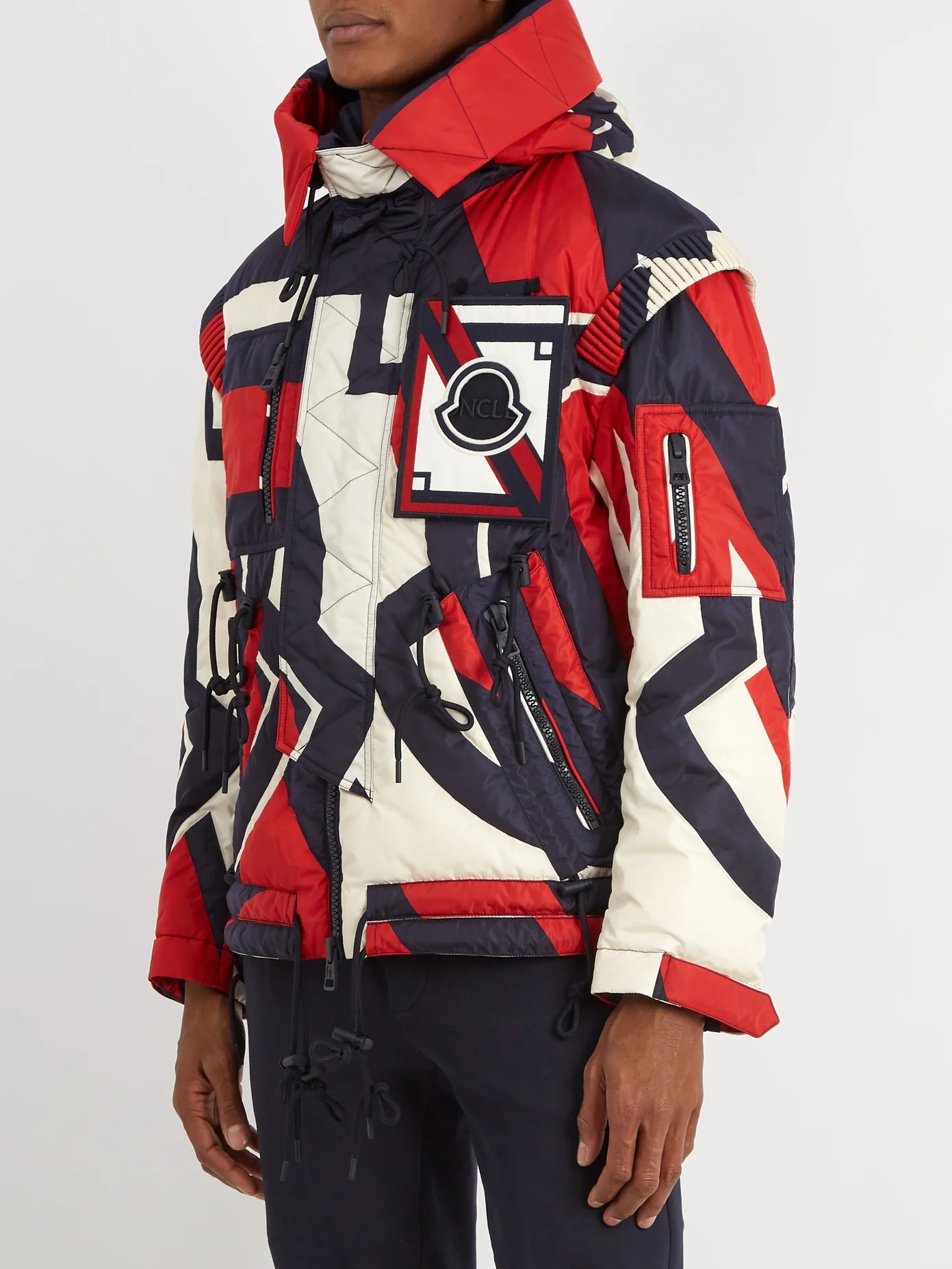 Abstract-print hooded quilted down jacket - 5