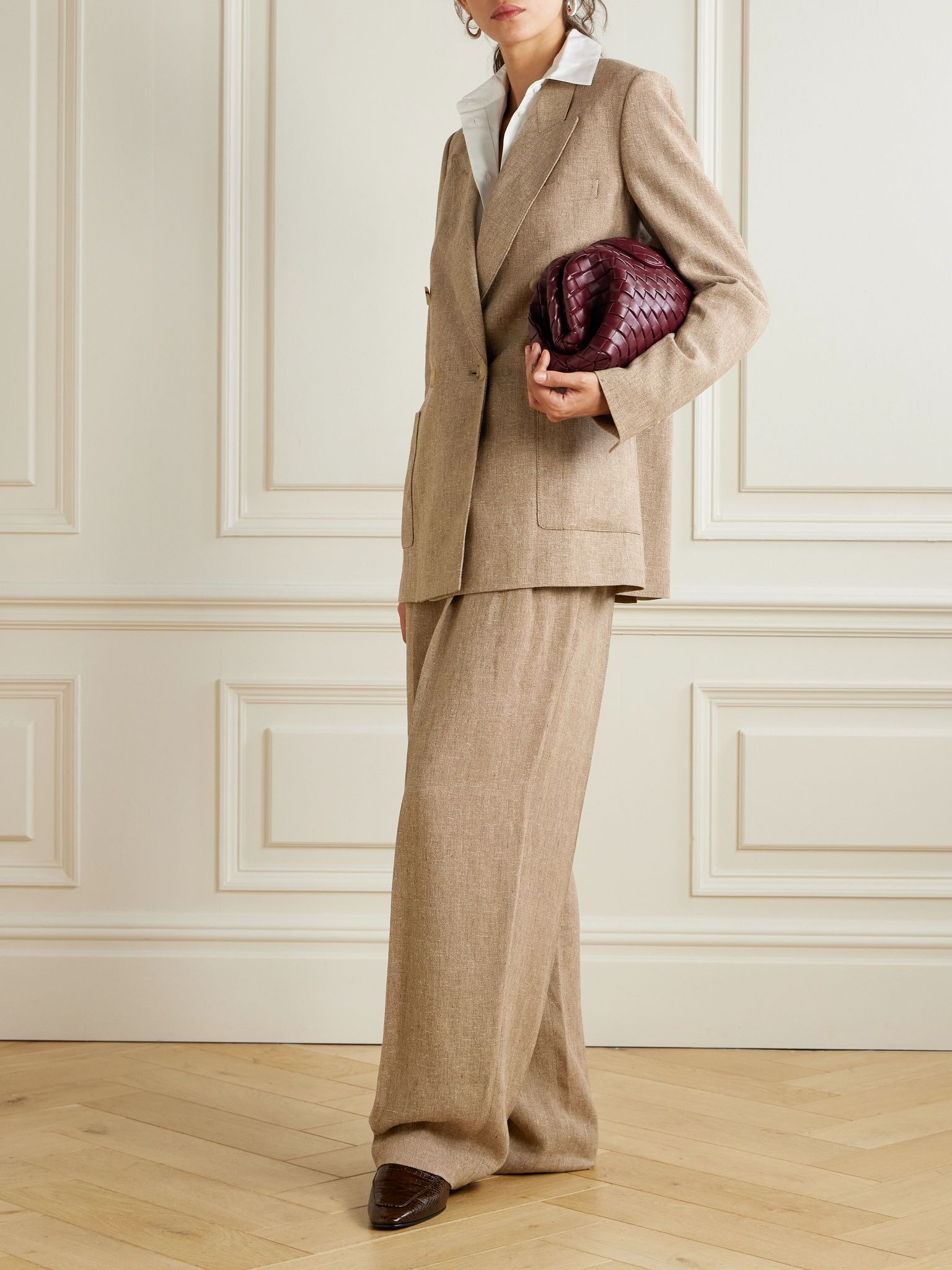 Double-breasted linen blazer Brown - 2
