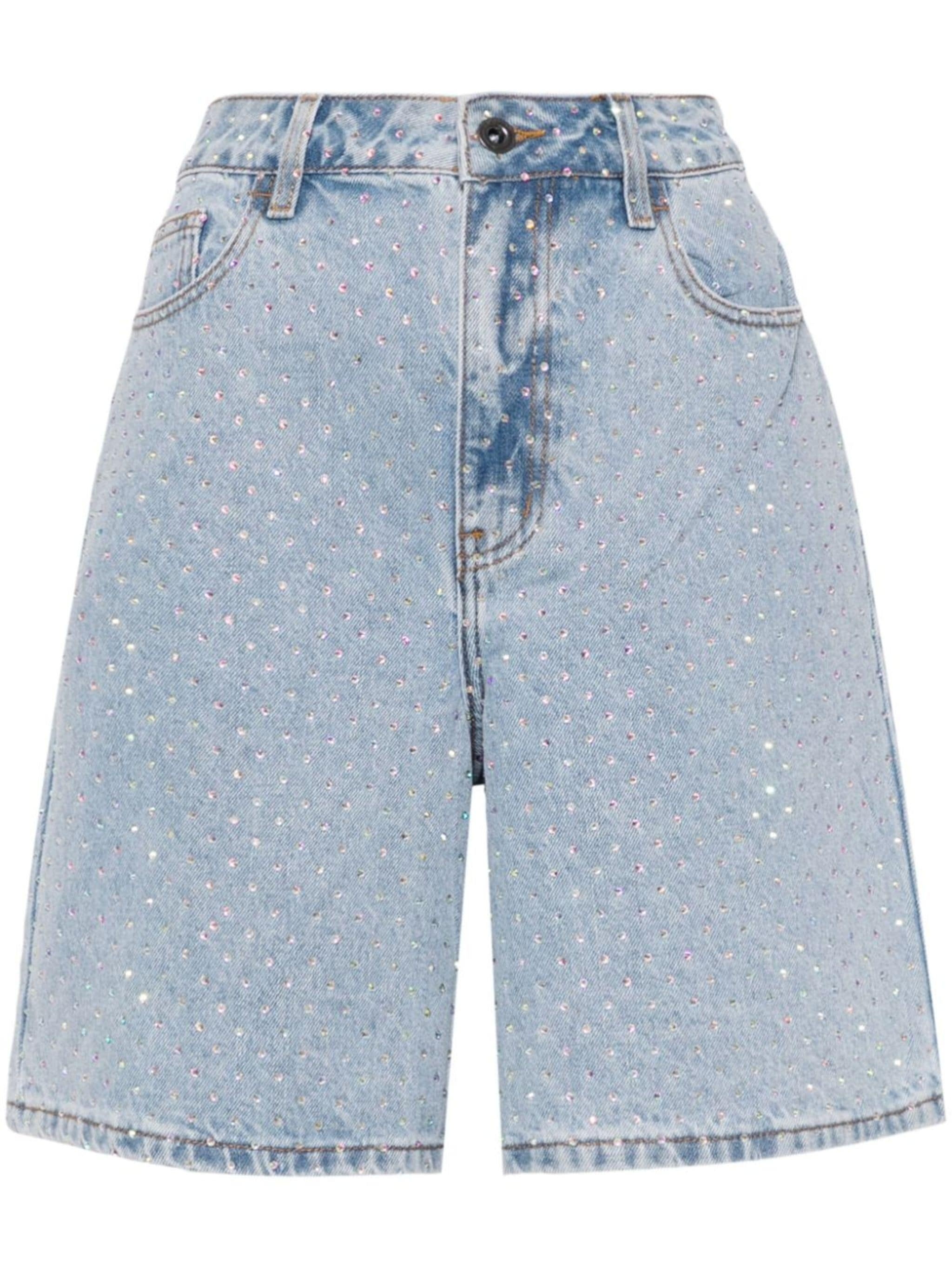 crystal-embellished denim shorts - 1