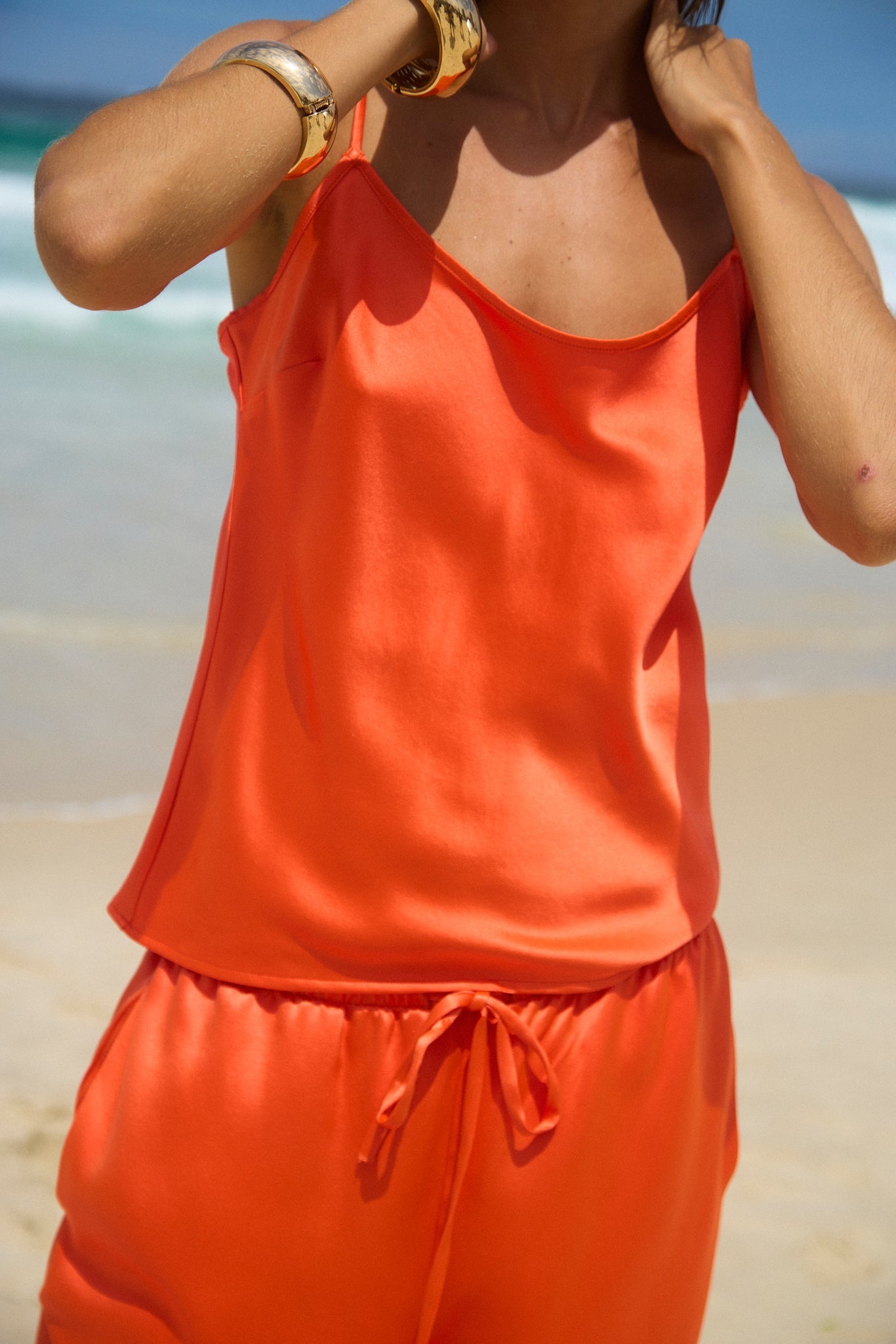 ORANGE SILK SPAGHETTI STRAP CAMI - 6