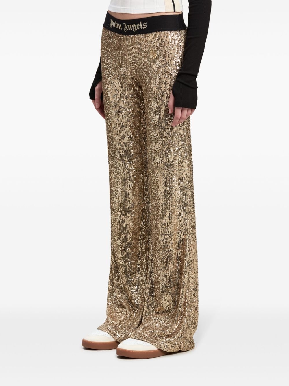 sequin-design flared trousers - 4