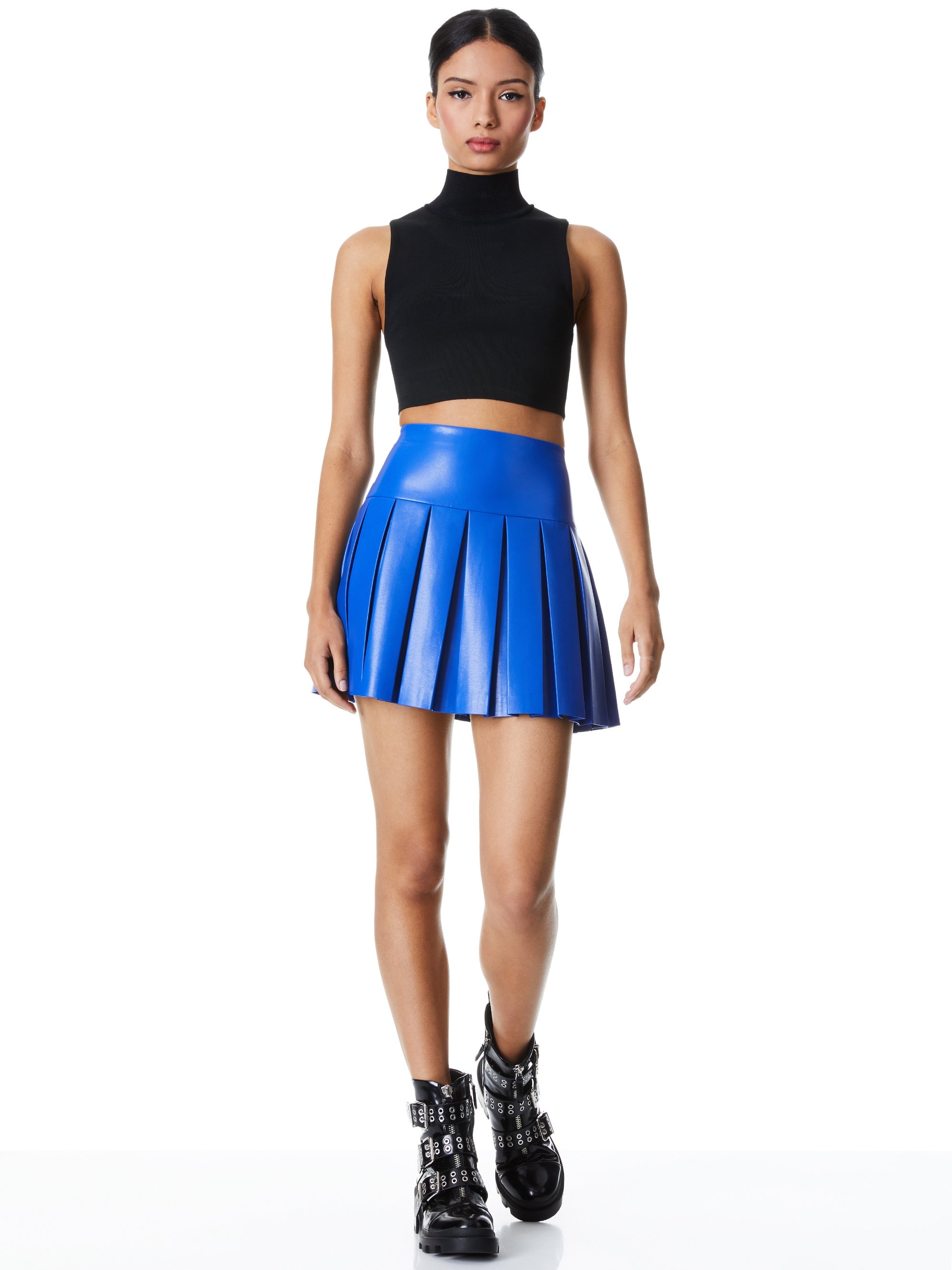 EMILIE VEGAN LEATHER BOX PLEATED MINI SKIRT - 3