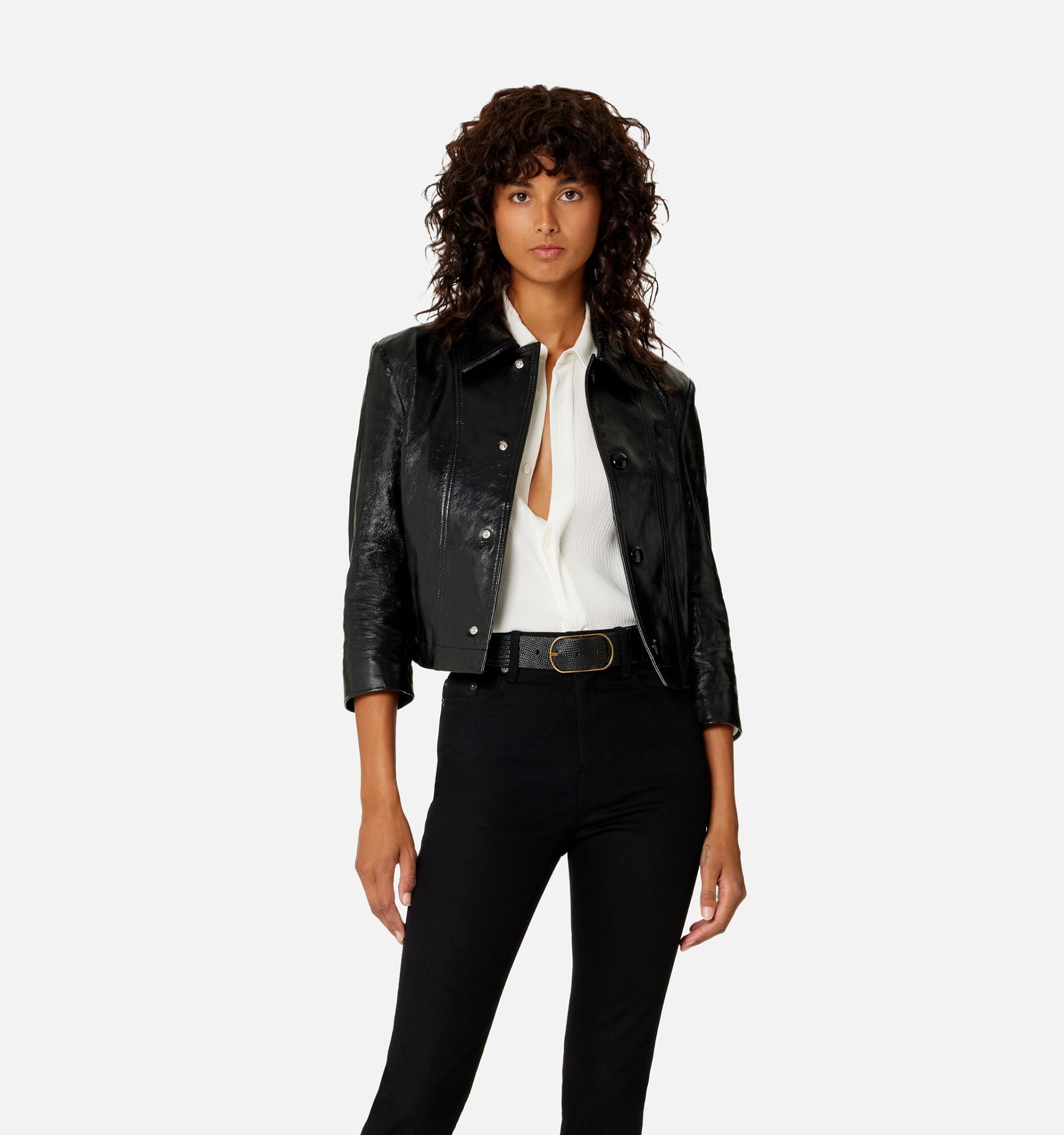 Short Leather Buttoned Jacket - 2
