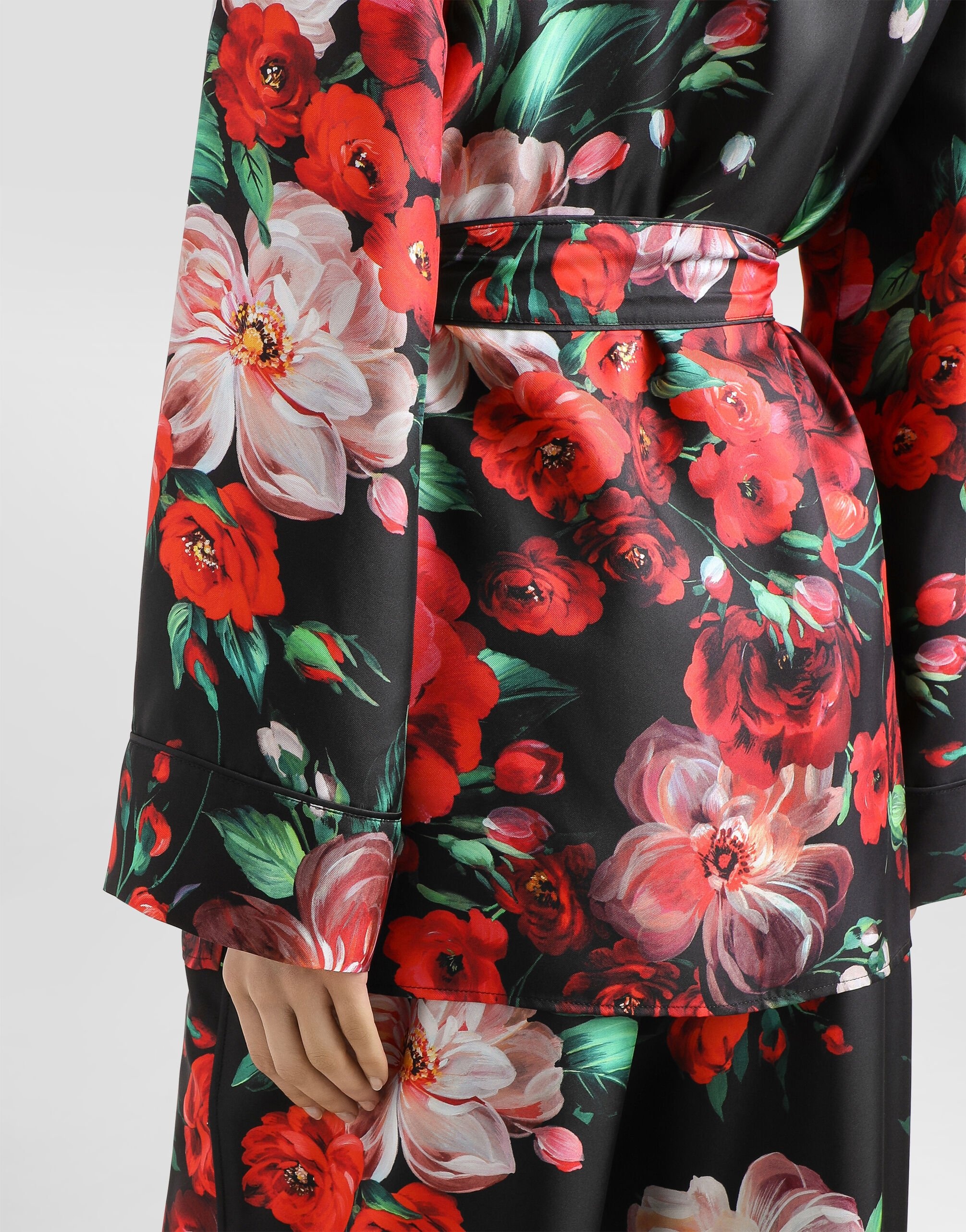 Long-sleeved twill pajama shirt with rose print - 5