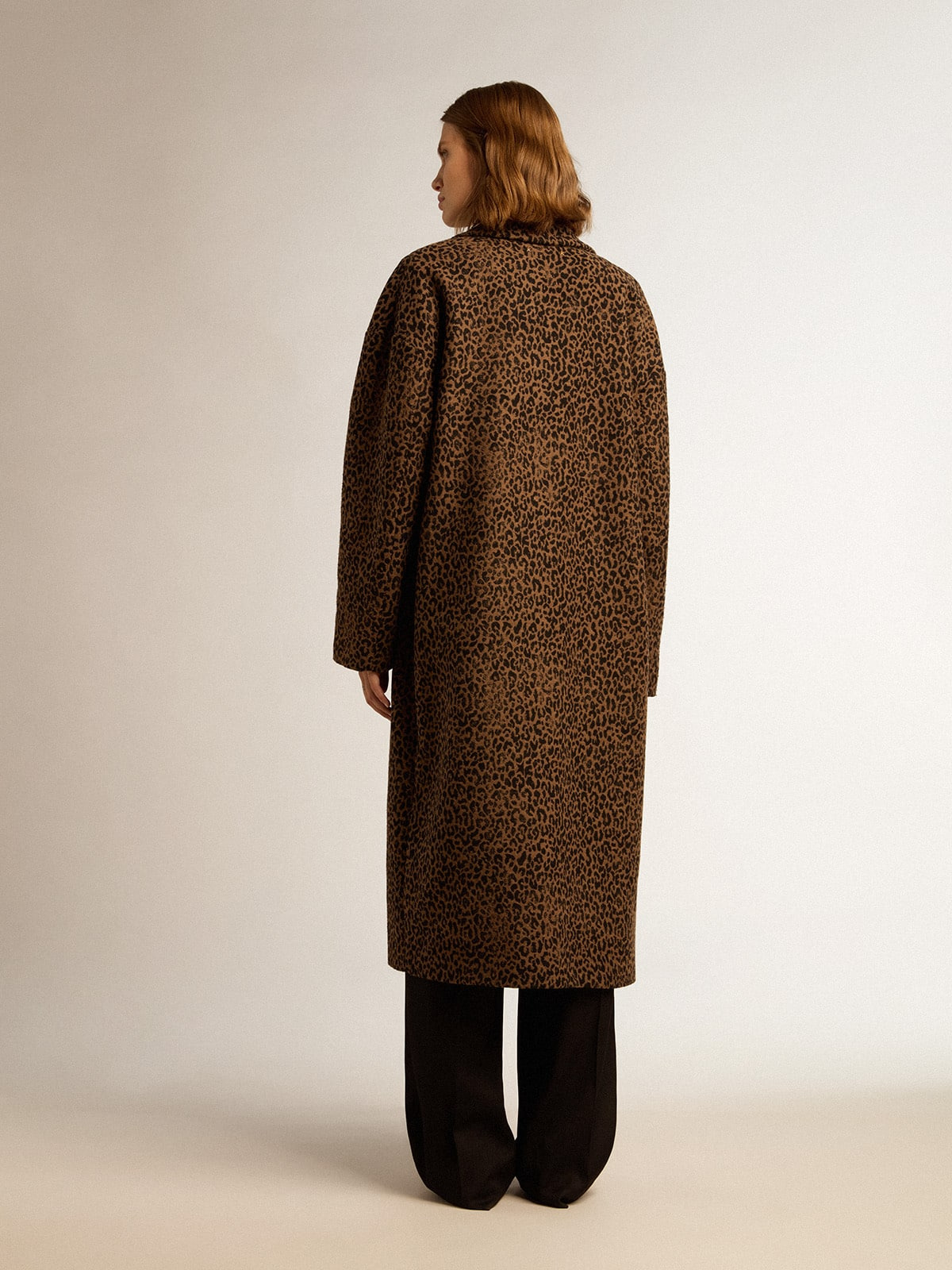 Women's single-breasted cocoon coat in wool with jacquard motif - 4