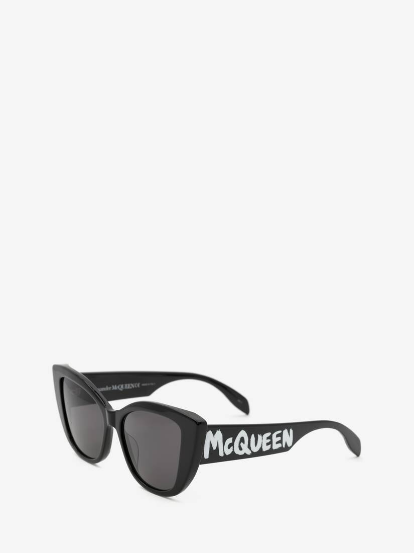 Women's McQueen Graffiti Cat-eye Sunglasses in Black/grey - 3