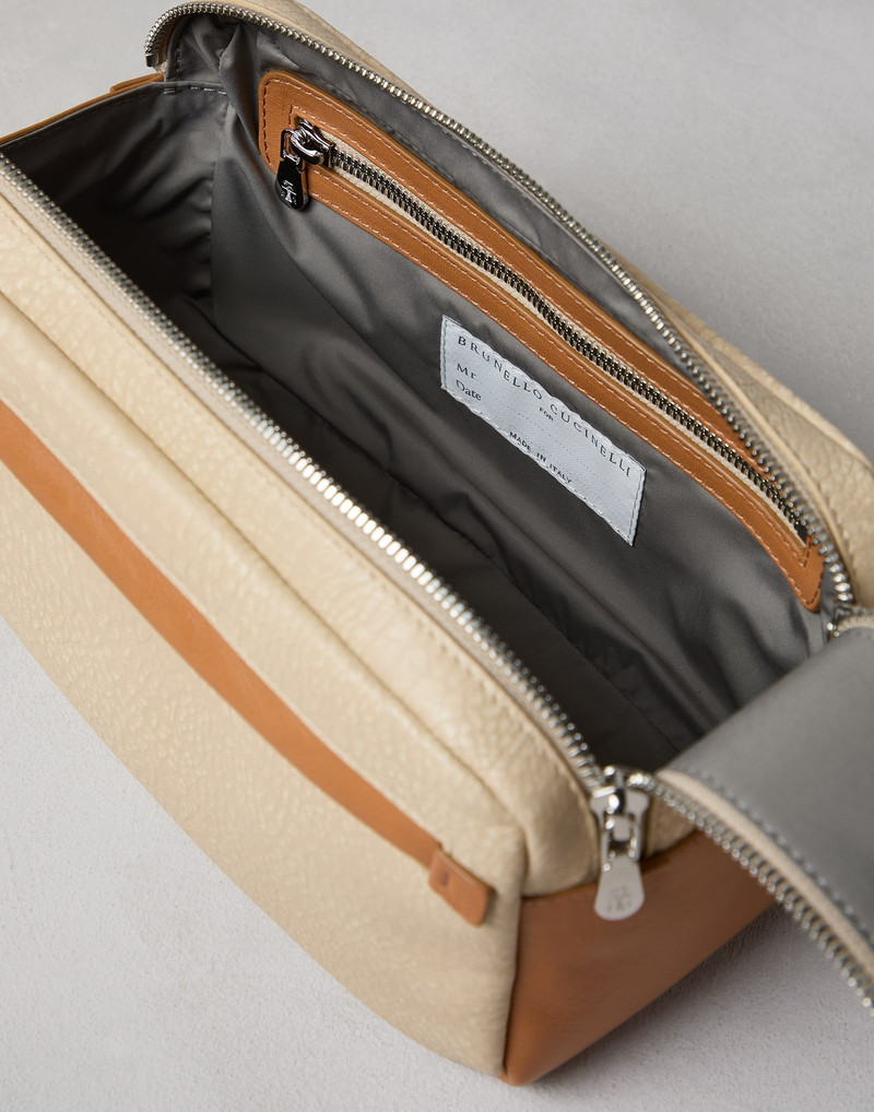 Cowhide beauty case with double zipper 5