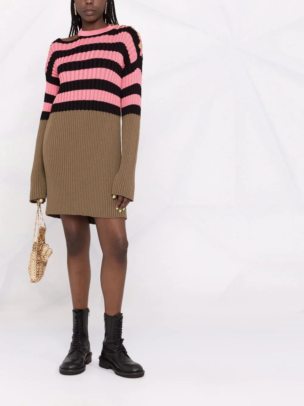 striped colour-block ribbed-knit dress - 2