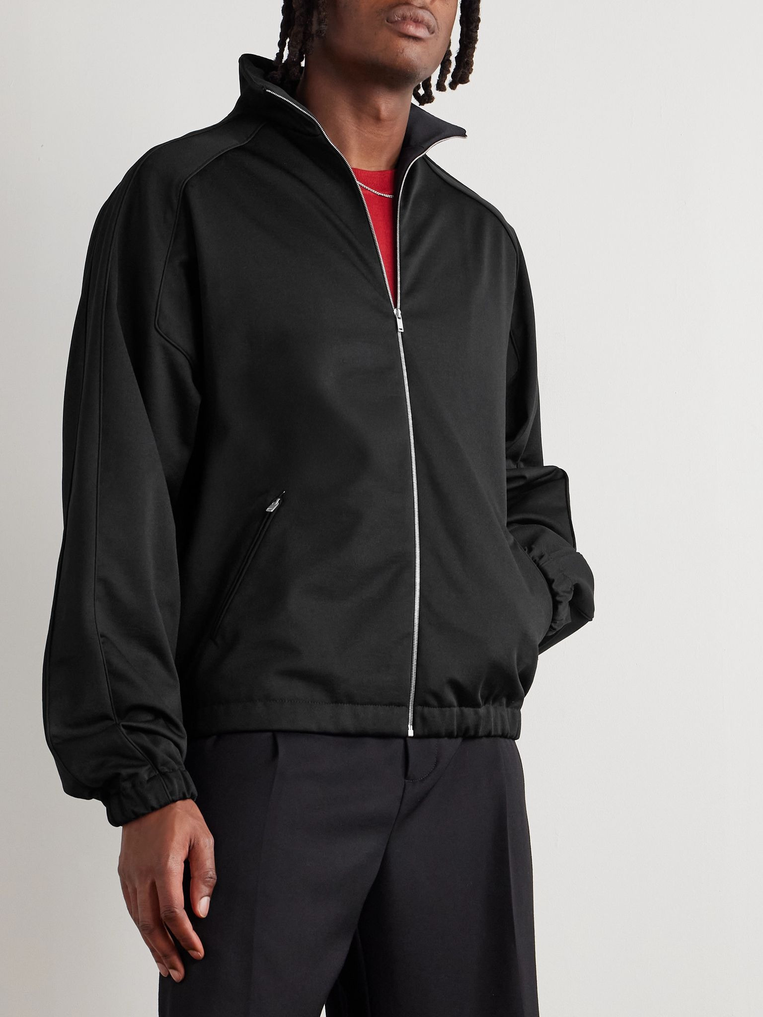 Cotton-Blend Jersey Zip-Up Sweatshirt Black - 3