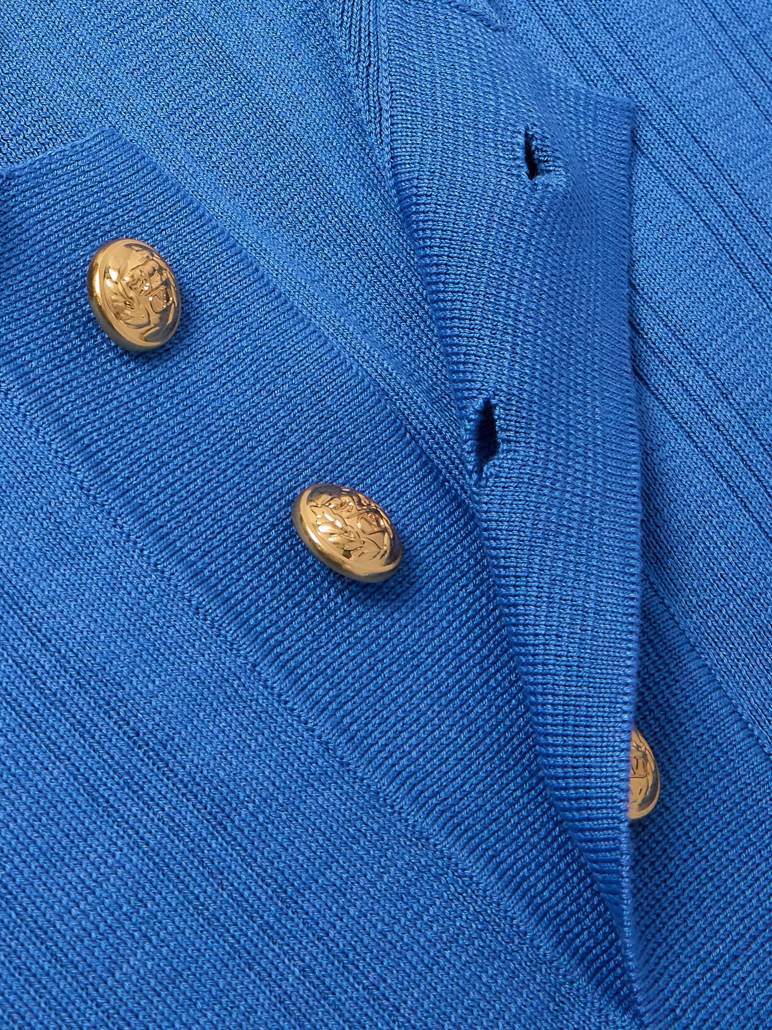 Ribbed Cotton Polo Shirt Blue - 4