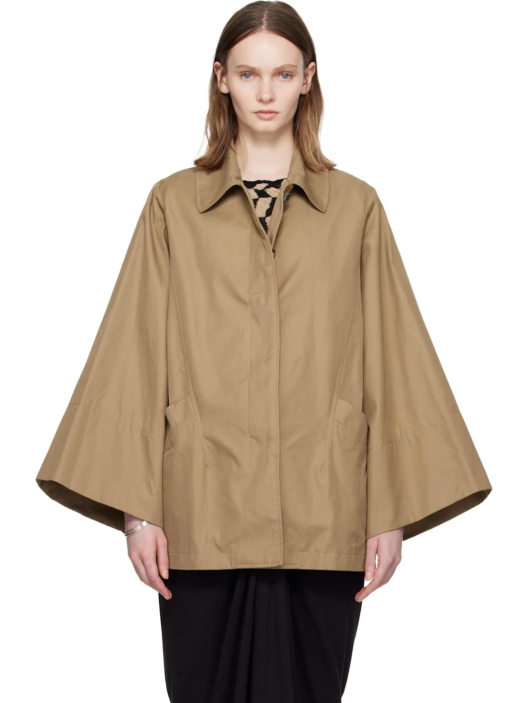 Beige Wide Sleeve Coat - 1