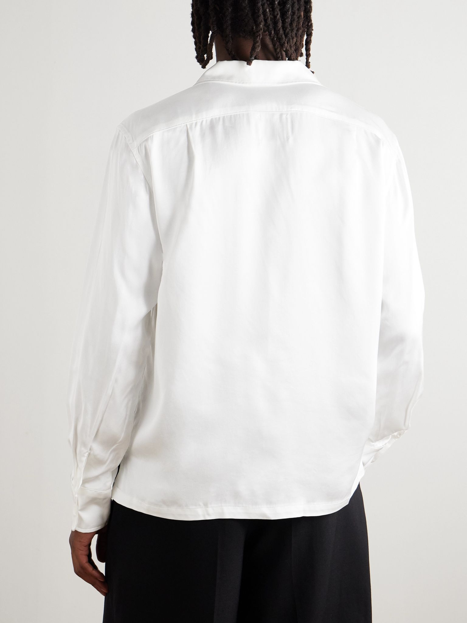 Omar Camp-Collar Logo-Embroidered Cotton-Satin Shirt White - 3