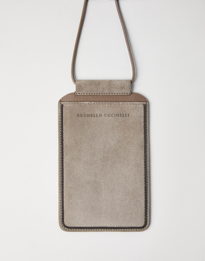 Suede phone bag with shiny trim 1