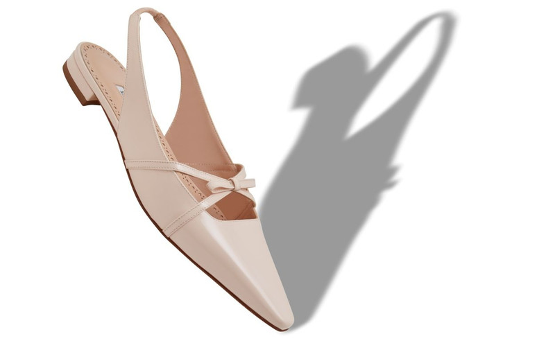 Manolo Blahnik Light Pink Patent Leather Bow Detail Slingback Flat Pumps outlook