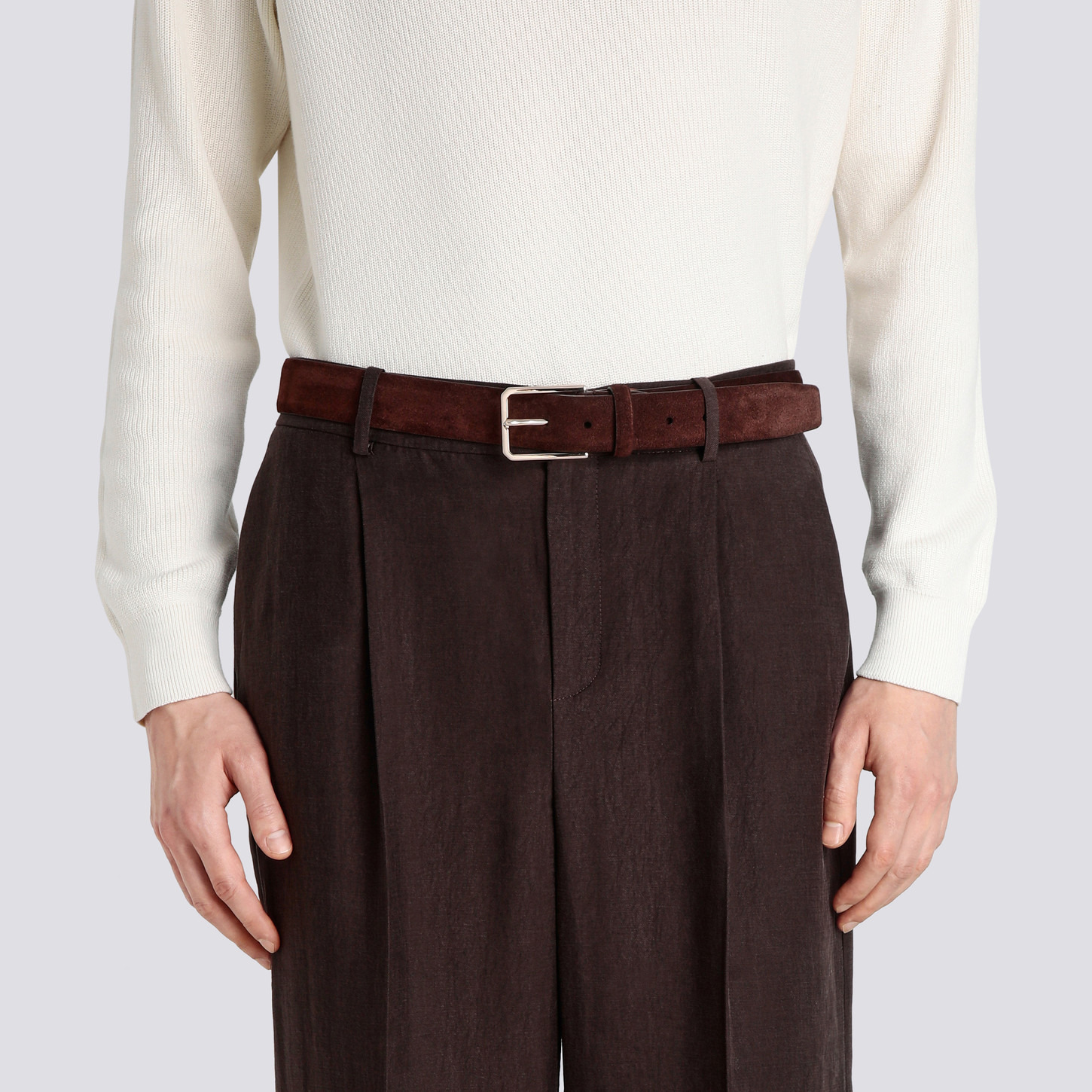 Men's brown suede adjustable belt - 2