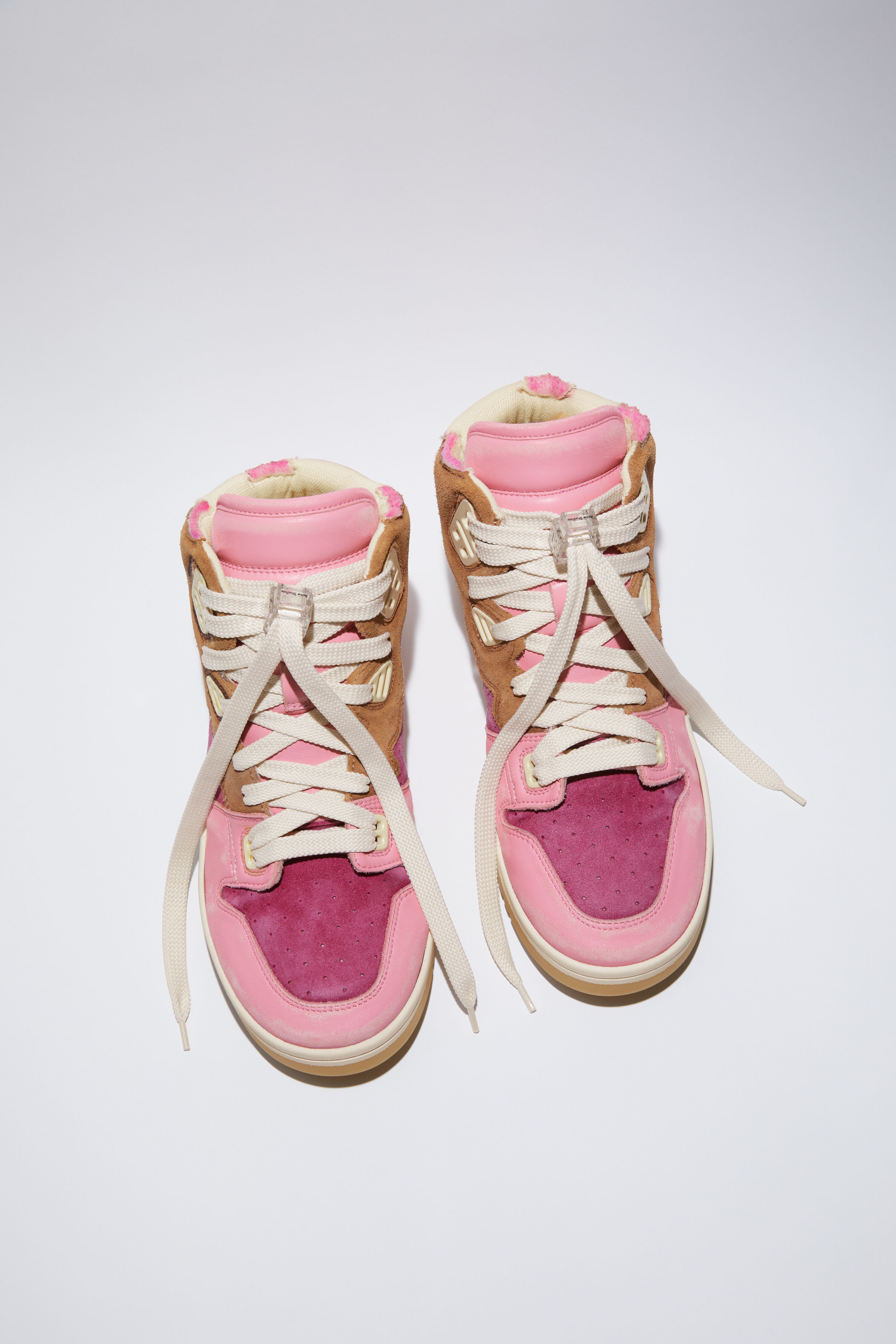 High top leather sneakers - Pink/beige - 3