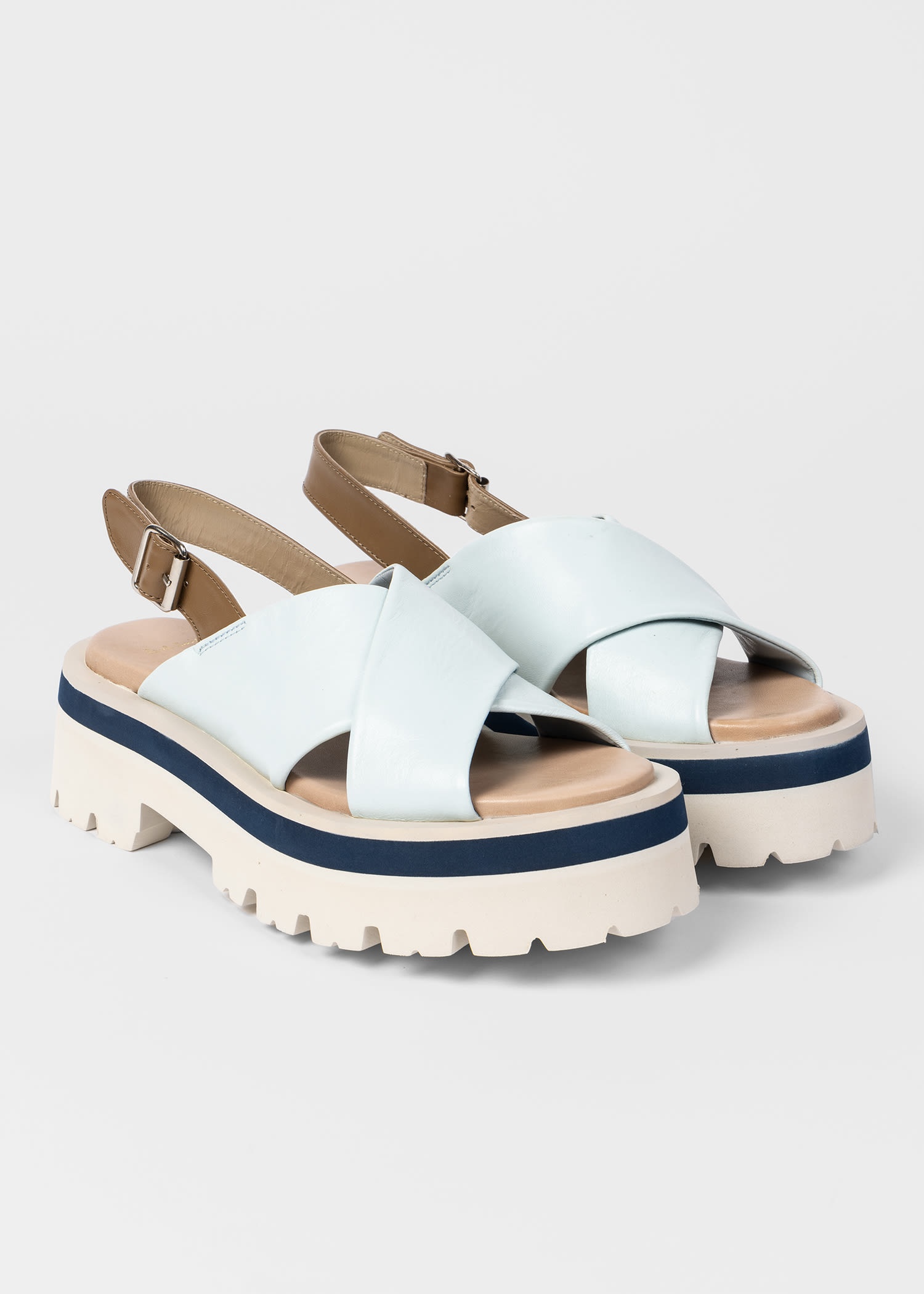 Light Blue 'Logan' Leather Platform Sandals - 3