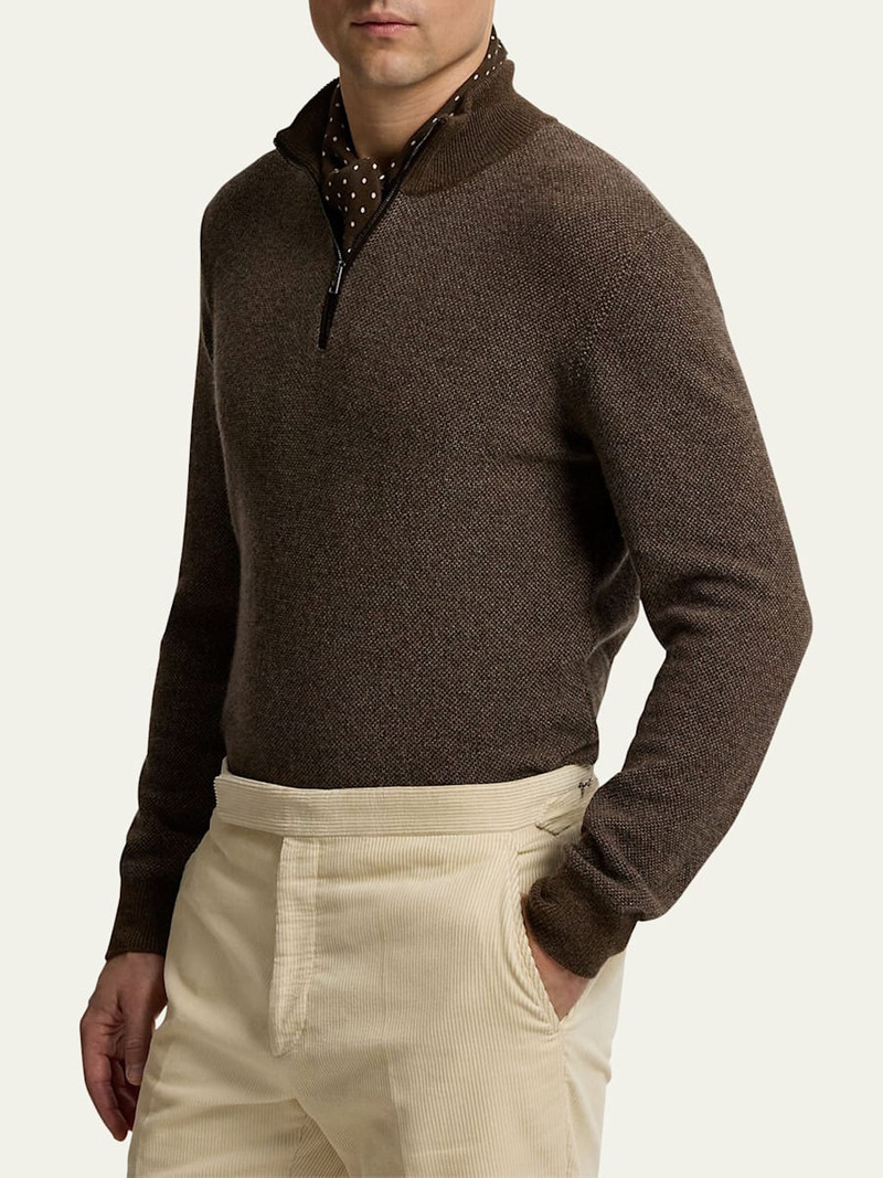 Ralph Lauren Men's Birdseye Cashmere Half-Zip Mock Neck Sweater outlook