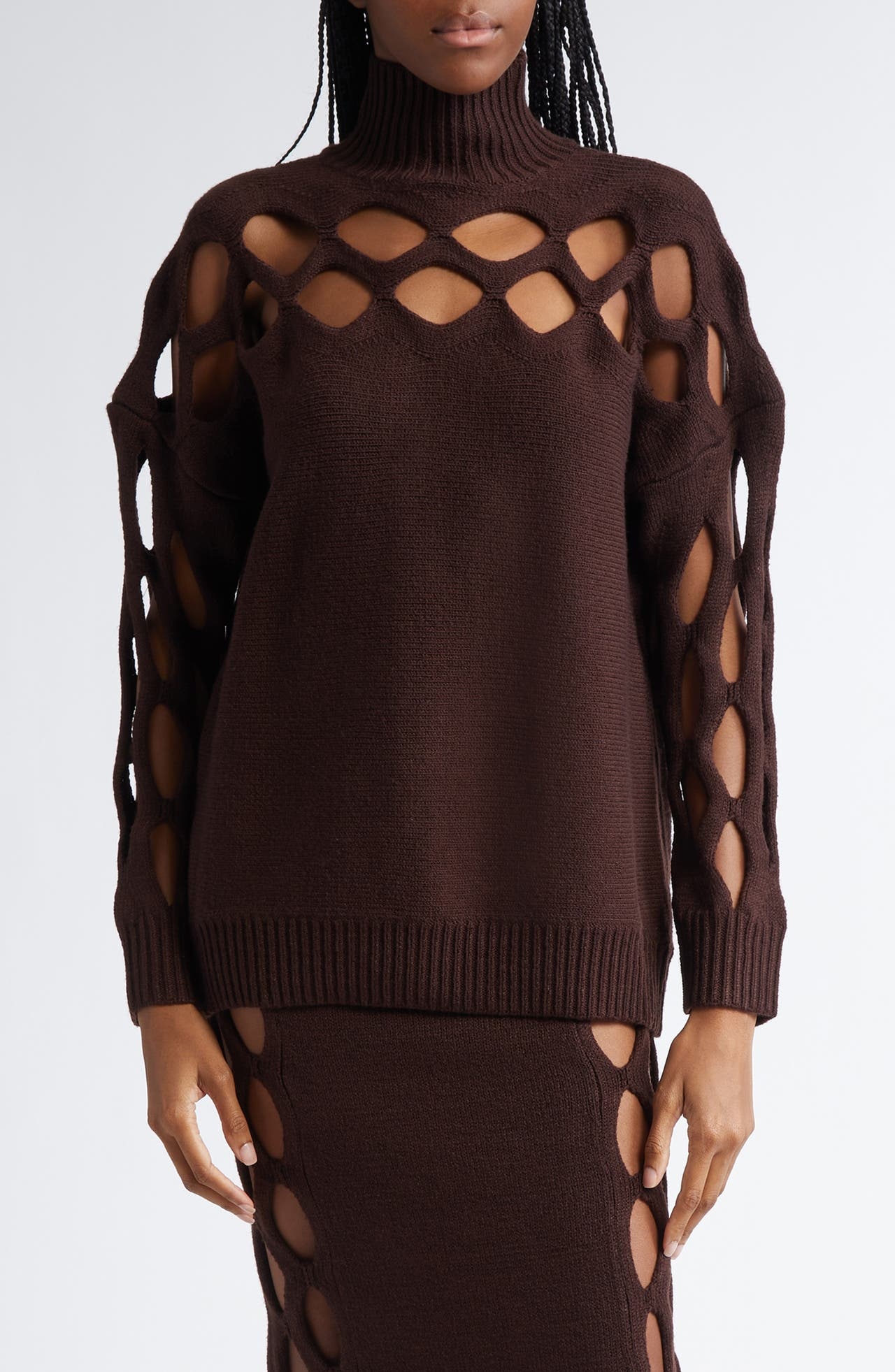 Diotima Albion Cutout Wool Blend Sweater in Coffee at Nordstrom - 1