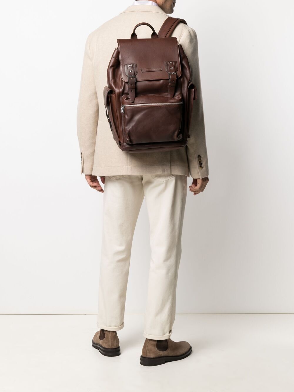 buckle-fastened leather backpack - 2