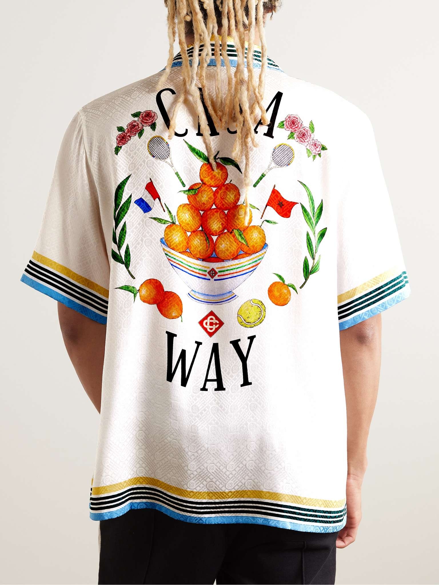 Casa Way Camp-Collar Striped Logo-Print Silk-Twill Shirt - 3